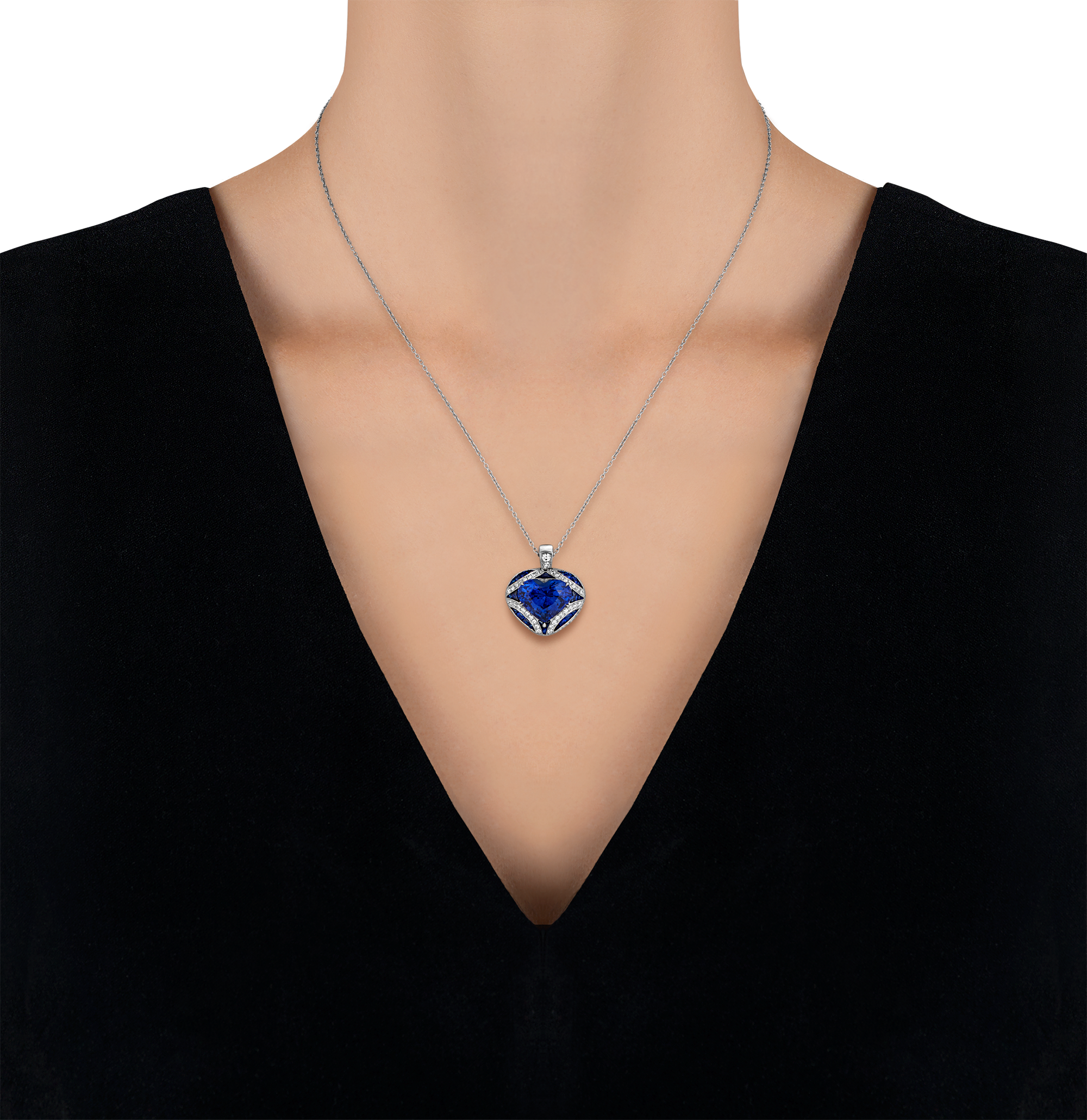 Heart Shaped Sapphire Convertible Pendant Ring, 6.46 Carats