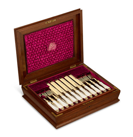 Victorian Silver-Gilt and Mother-of-Pearl Fruit Service by Elkington & Co.