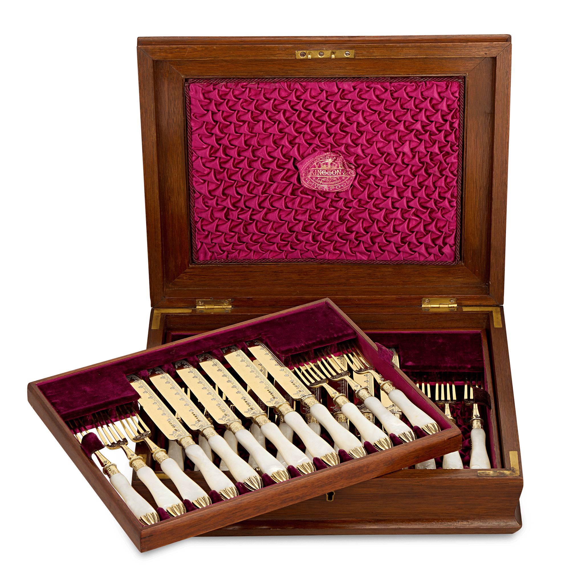 Victorian Silver-Gilt and Mother-of-Pearl Fruit Service by Elkington & Co.