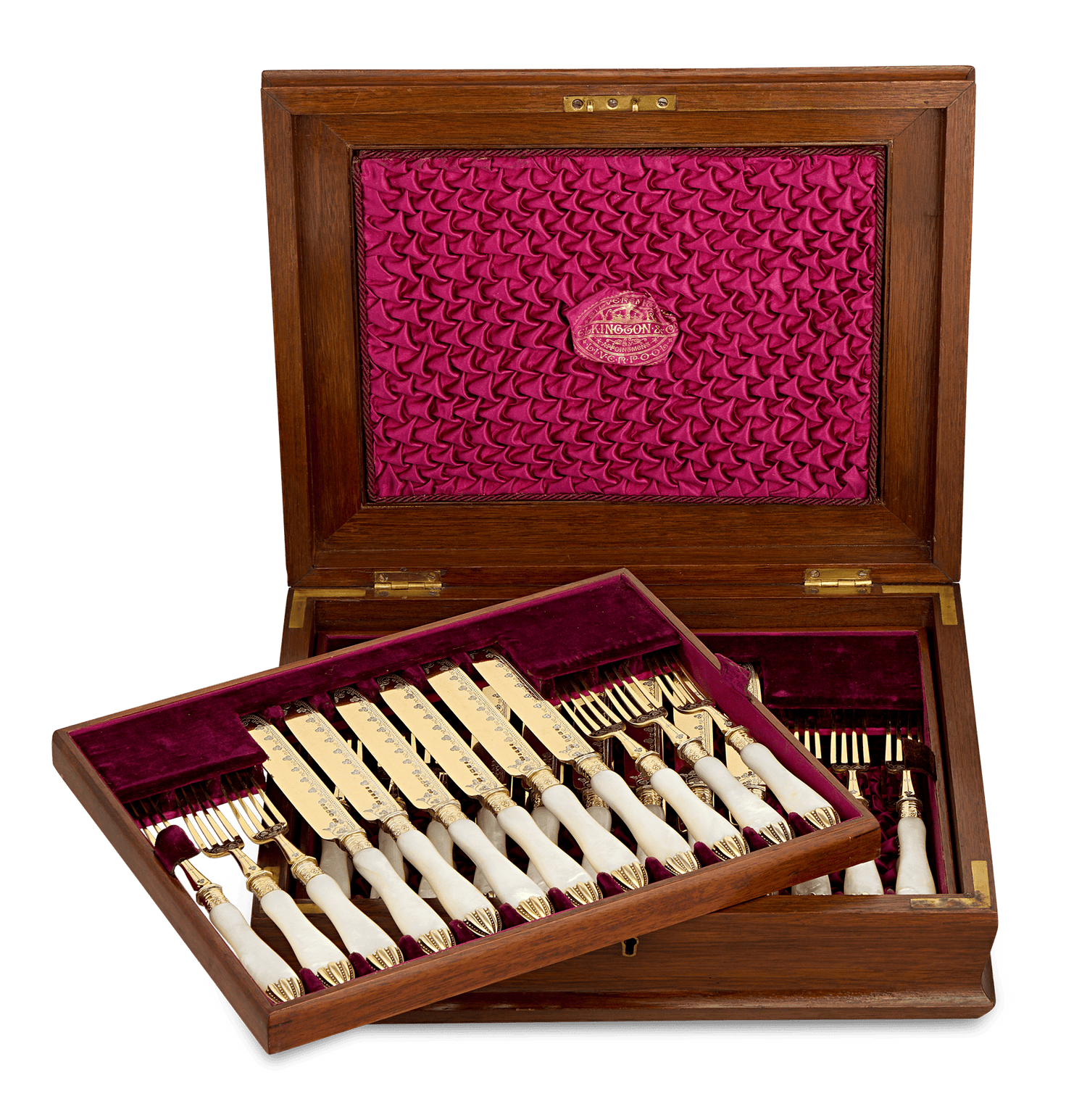 Victorian Silver-Gilt and Mother-of-Pearl Fruit Service by Elkington & Co.