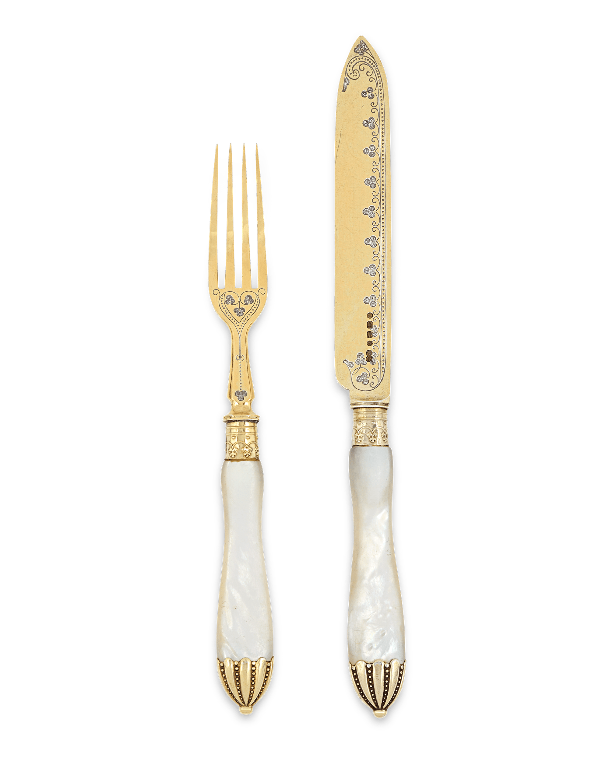 Victorian Silver-Gilt and Mother-of-Pearl Fruit Service by Elkington & Co.