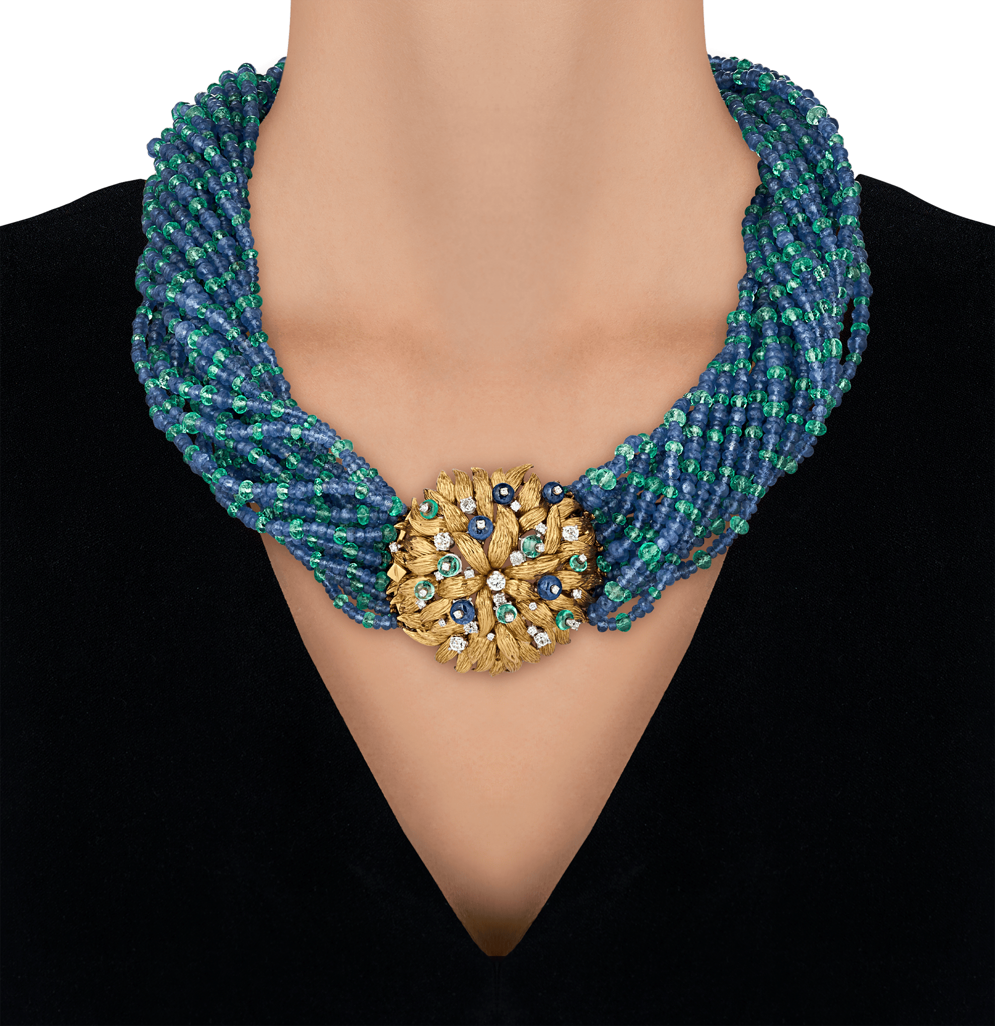 Sapphire and Emerald Twist Necklace, 1,200 Carats