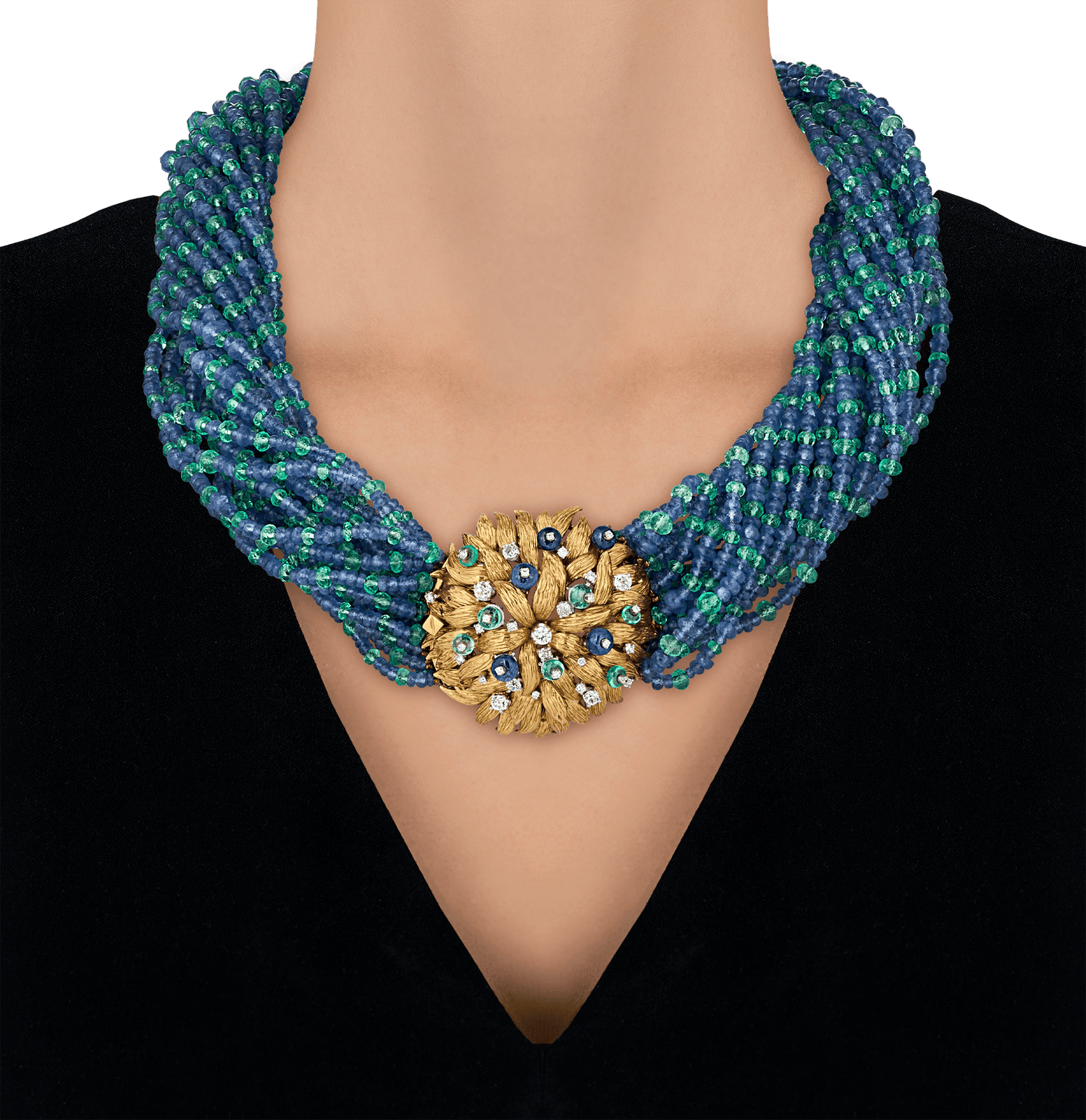 Sapphire and Emerald Twist Necklace, 1,200 Carats