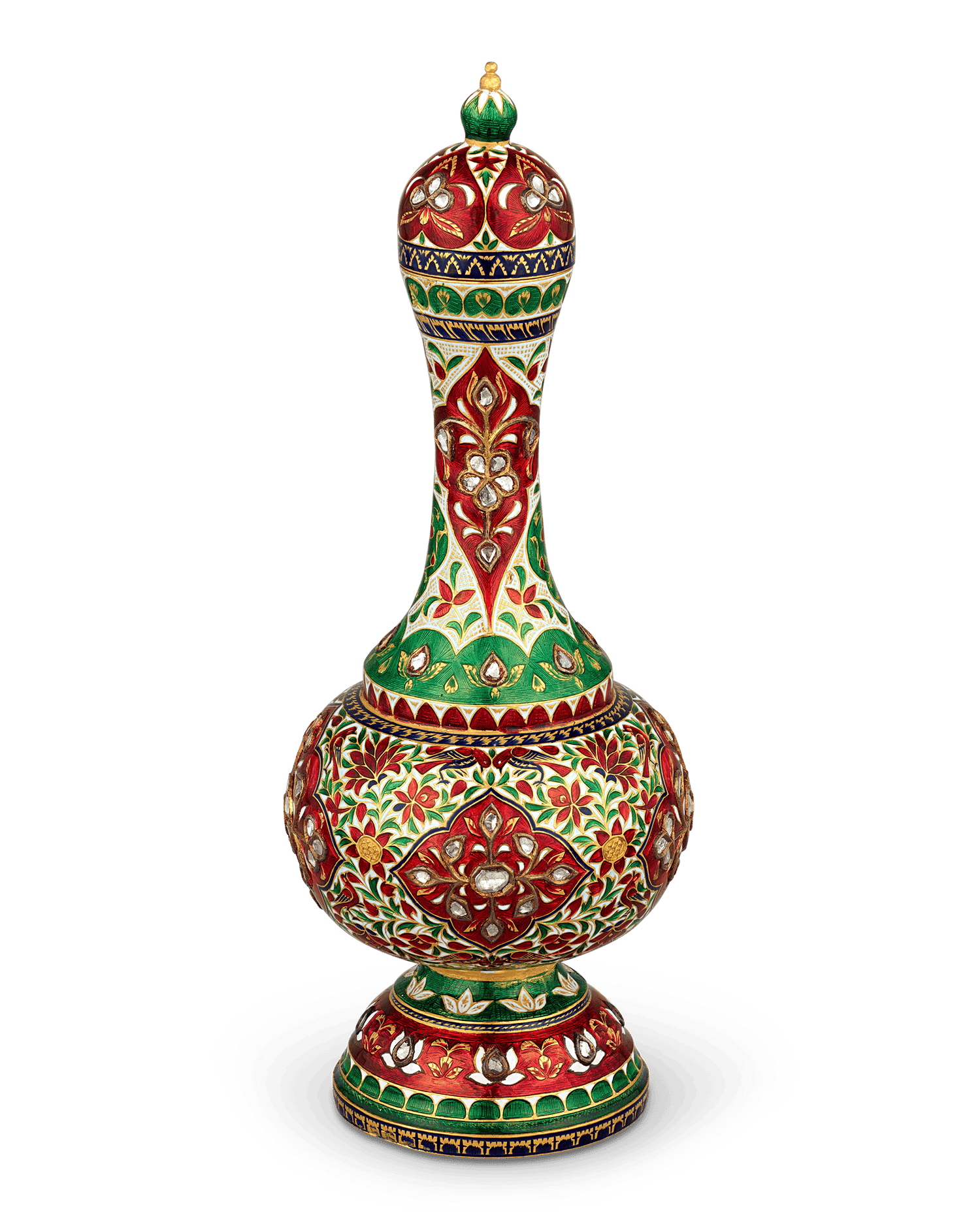 Mughal-Style Enameled Gold Flask