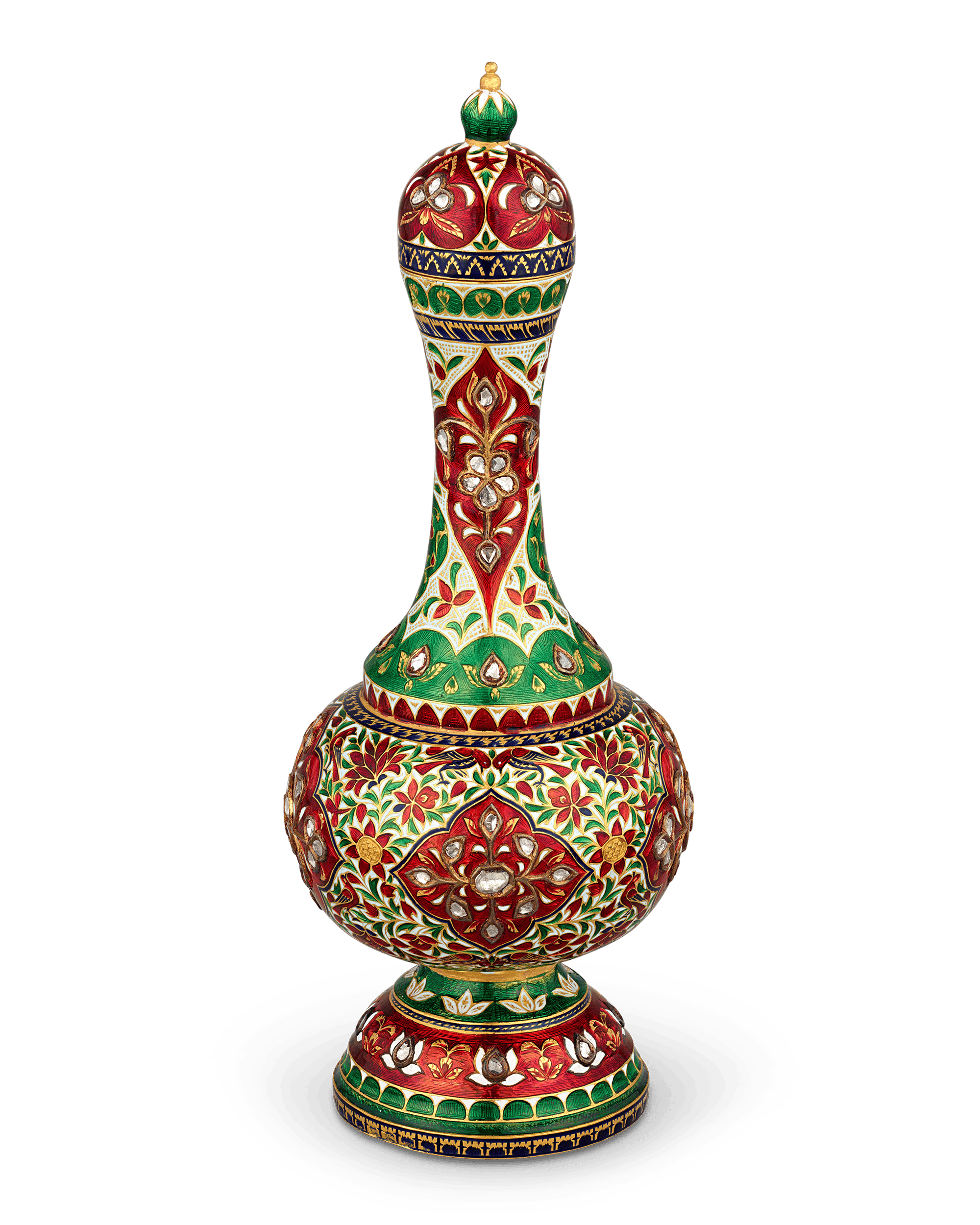 Mughal-Style Enameled Gold Flask