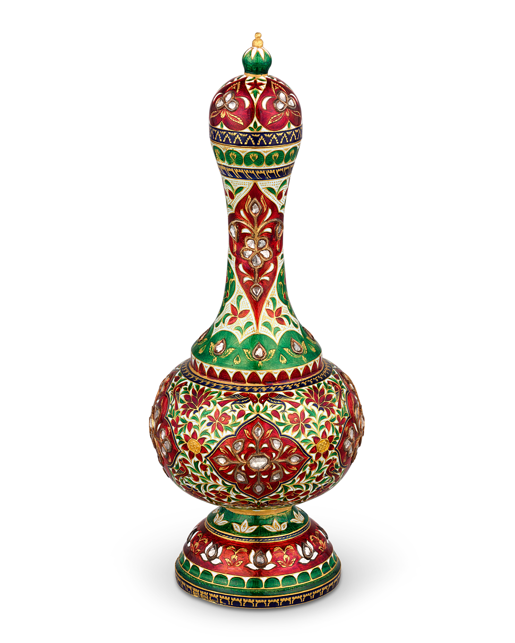 Mughal-Style Enameled Gold Flask