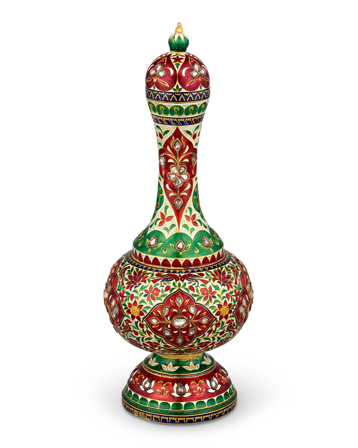 Mughal-Style Enameled Gold Flask