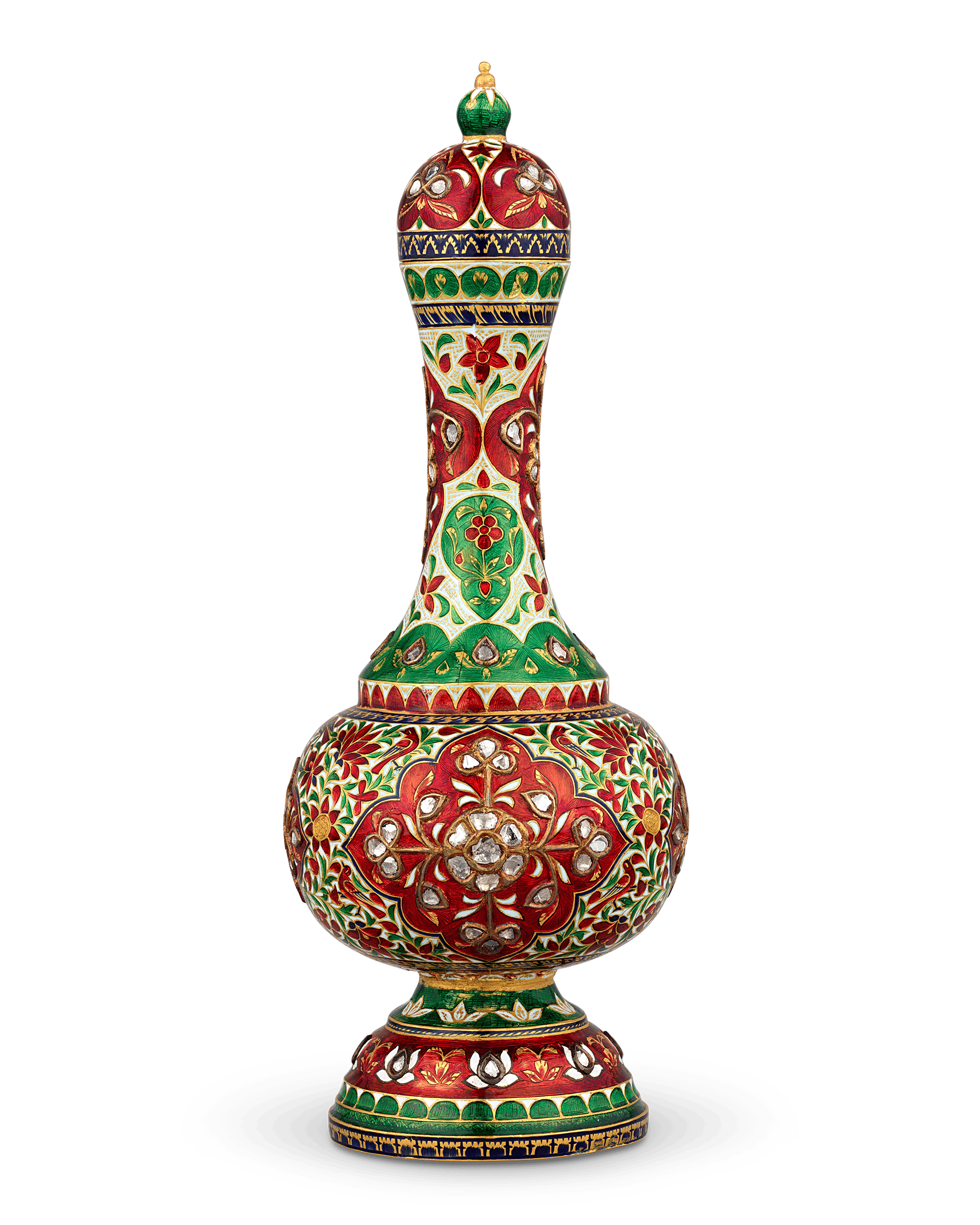 Mughal-Style Enameled Gold Flask