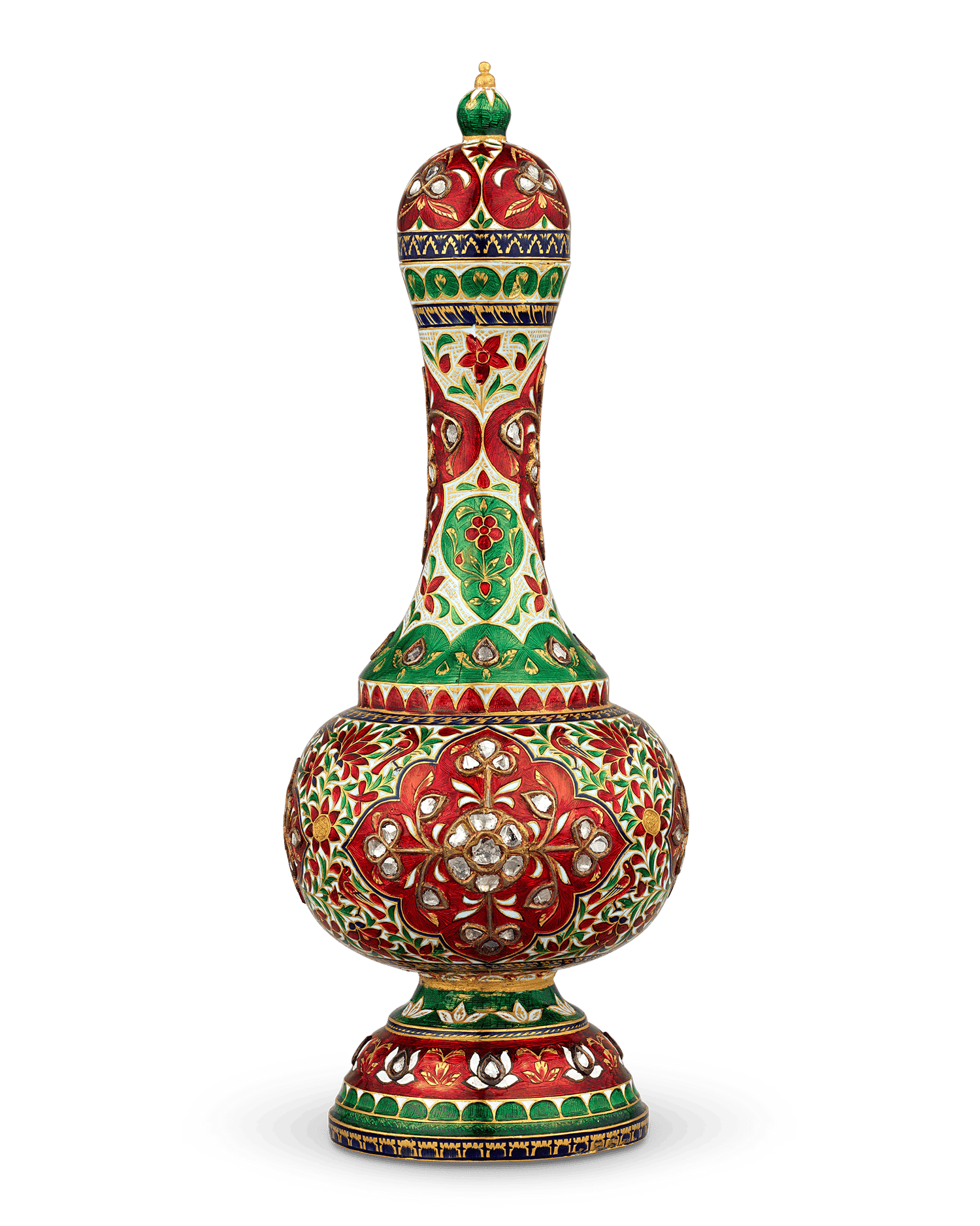 Mughal-Style Enameled Gold Flask
