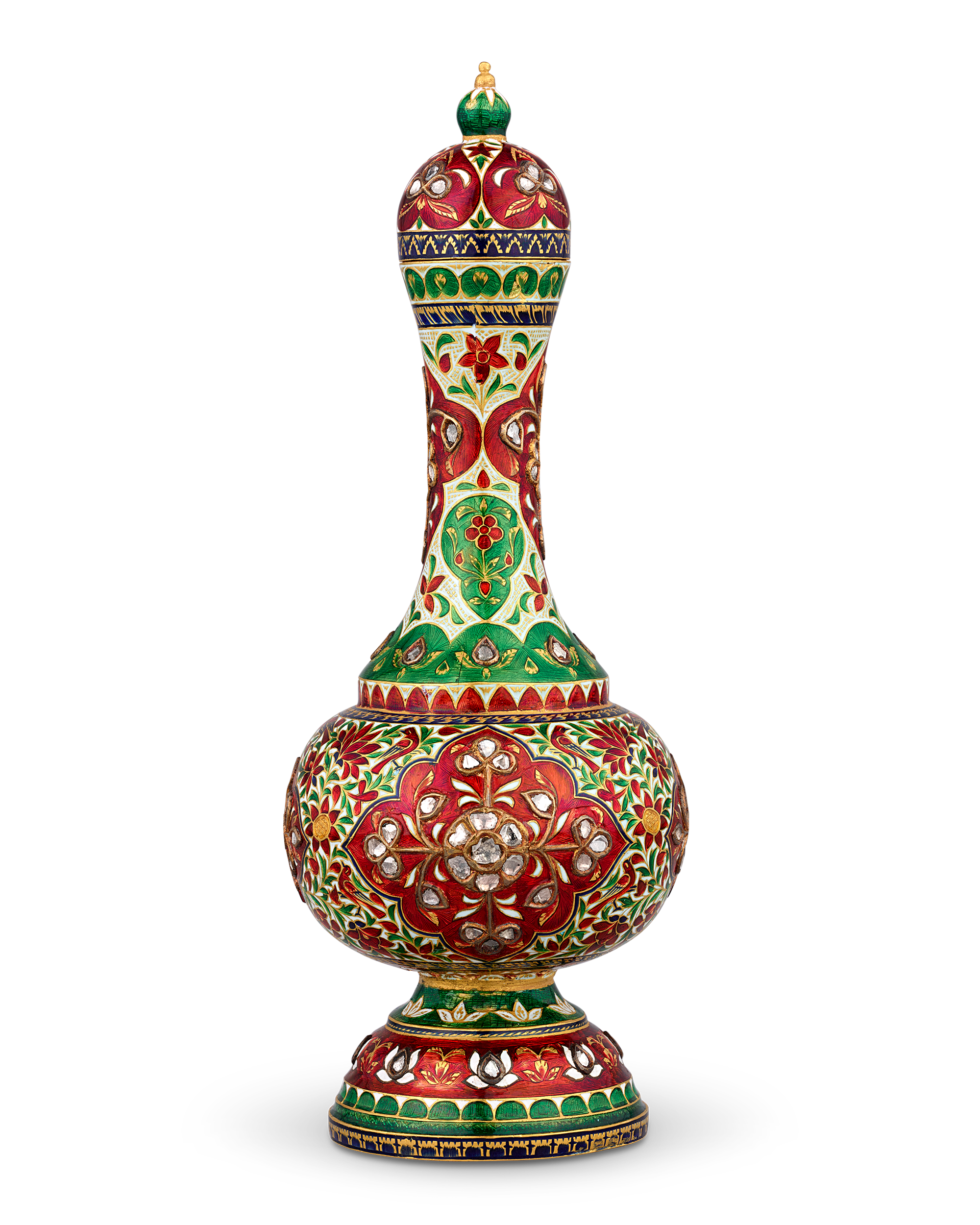 Mughal-Style Enameled Gold Flask