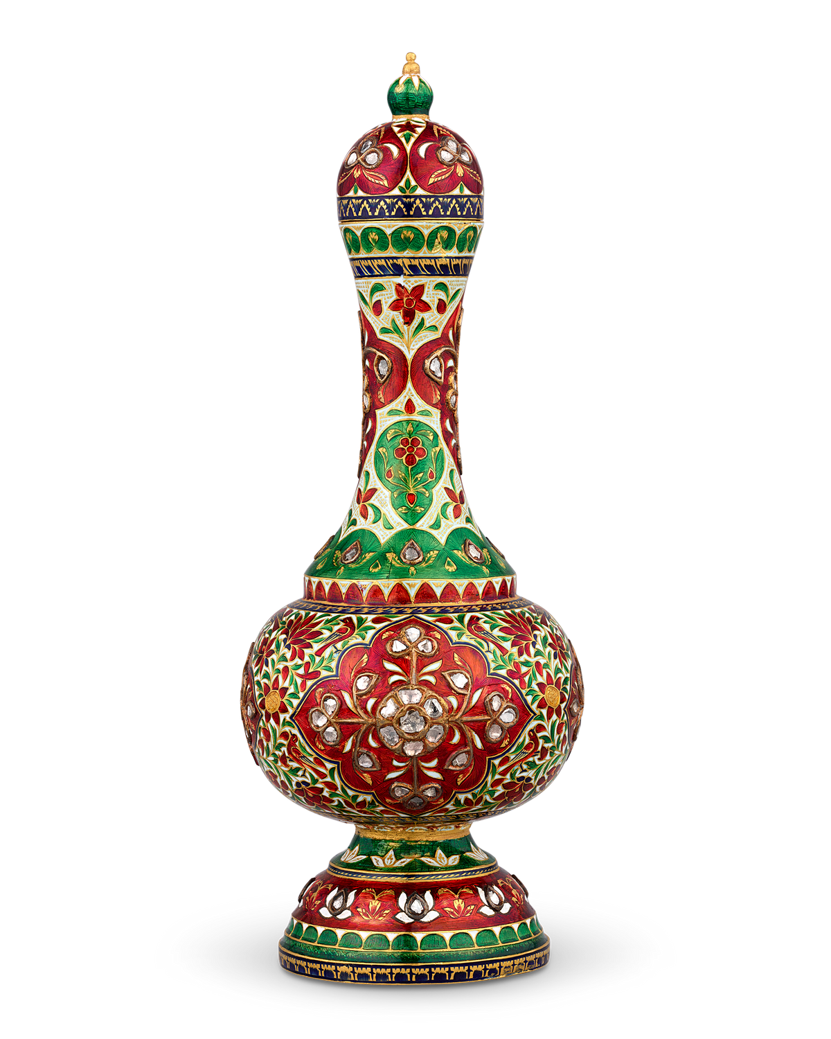 Mughal-Style Enameled Gold Flask