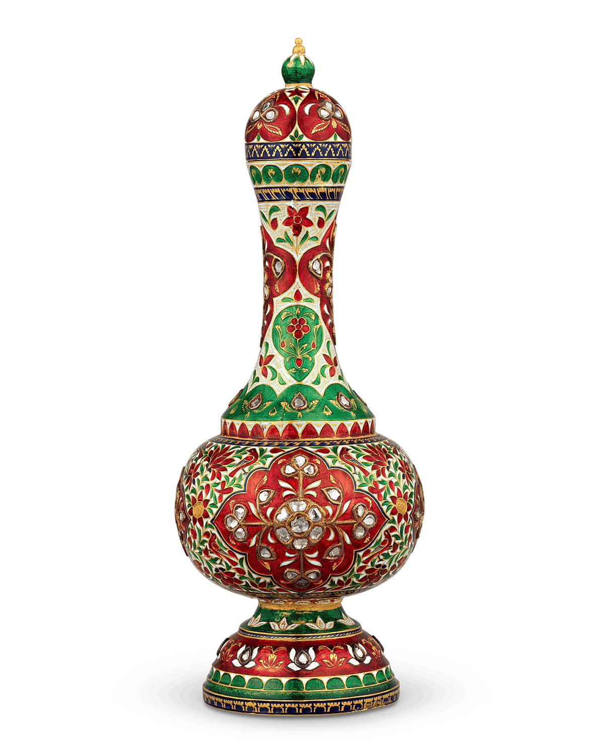 Mughal-Style Enameled Gold Flask