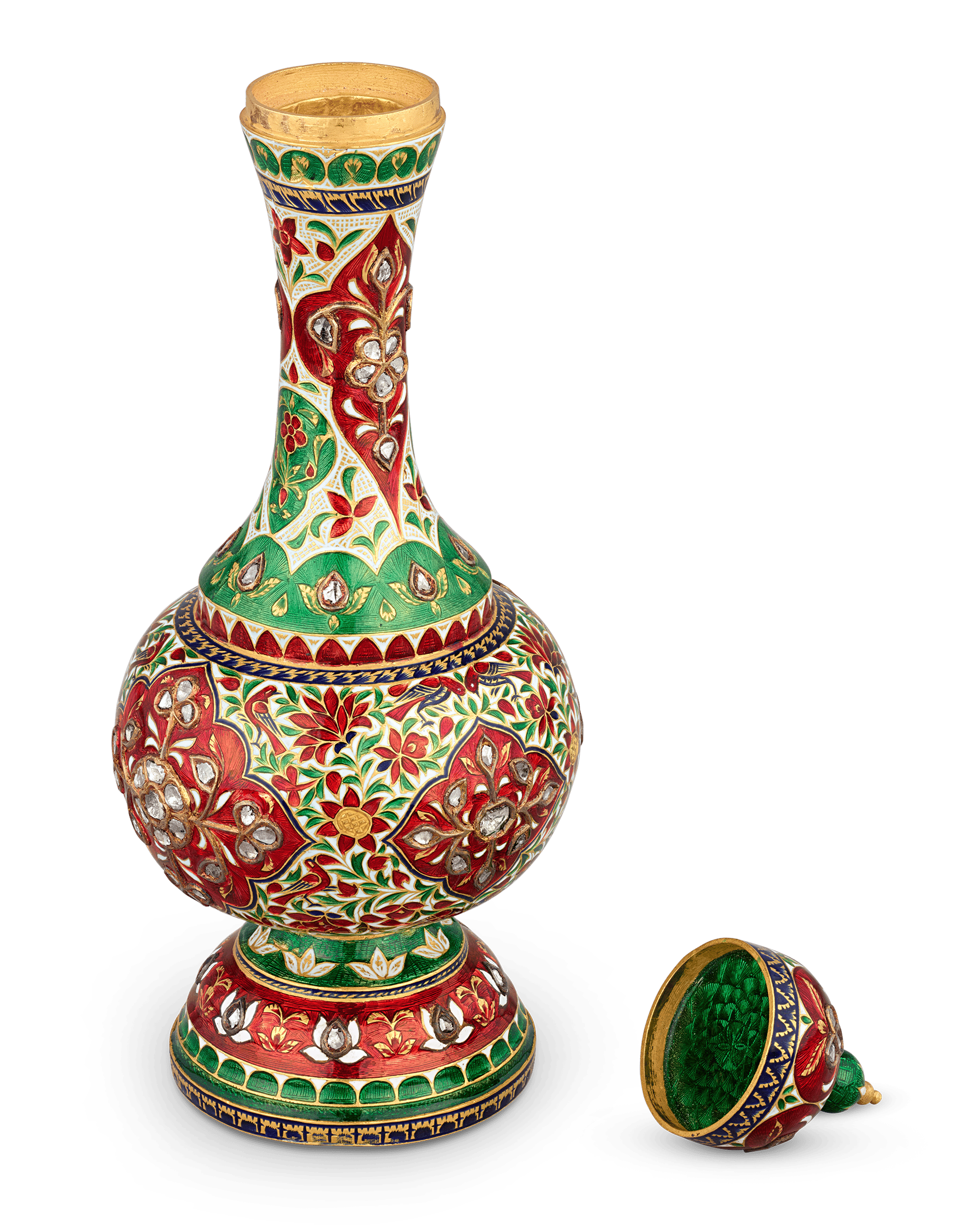 Mughal-Style Enameled Gold Flask