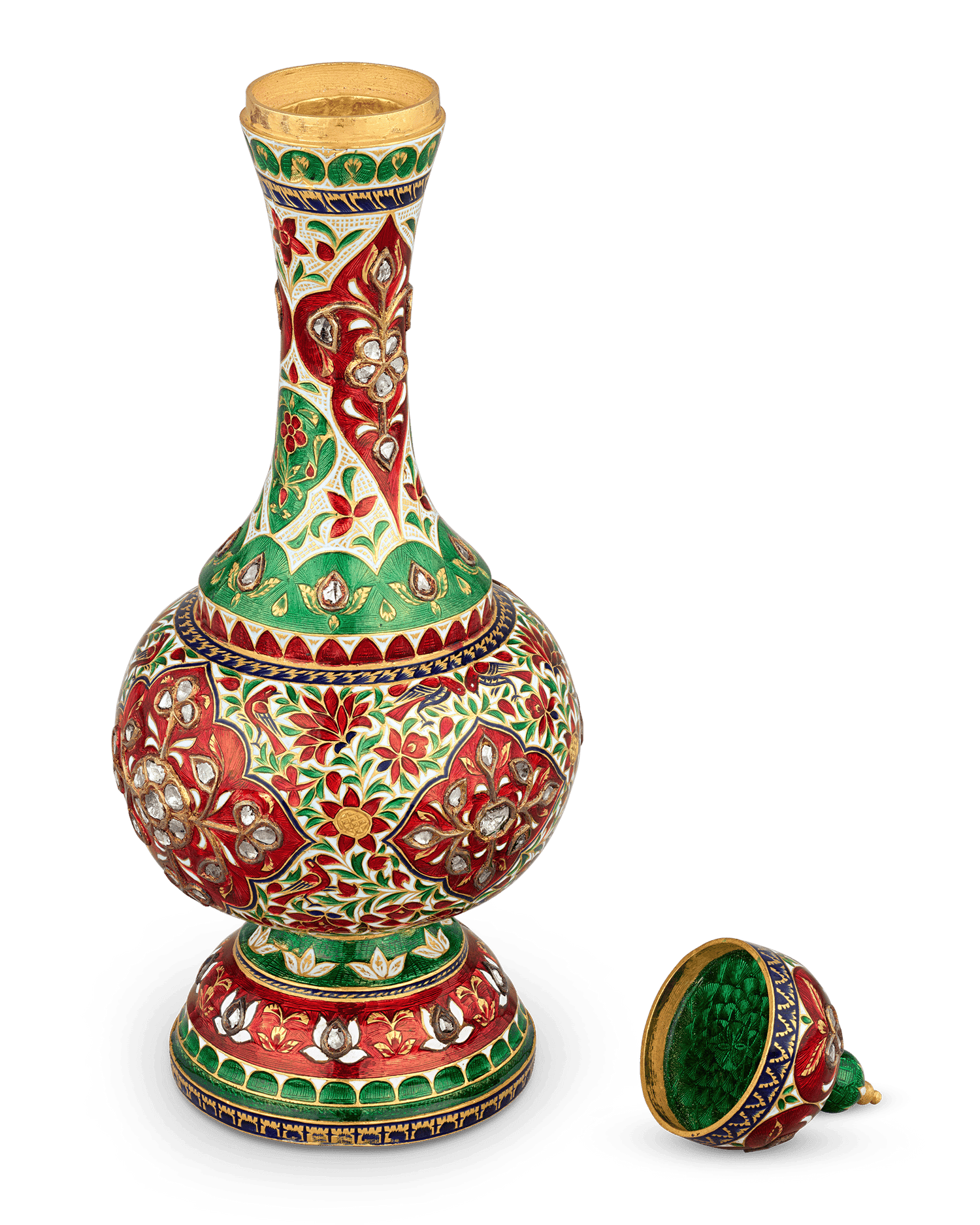 Mughal-Style Enameled Gold Flask