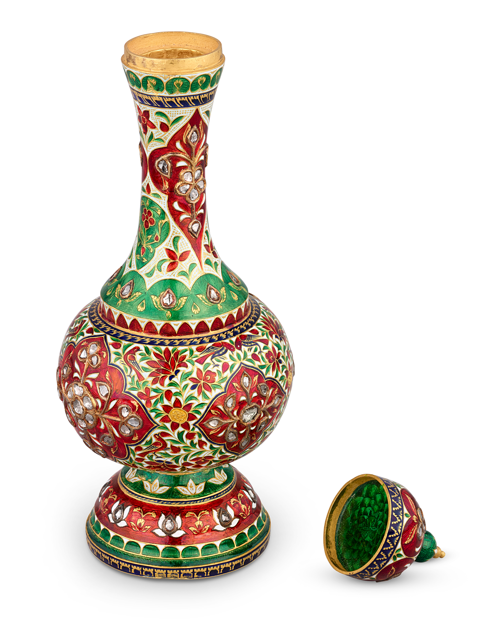 Mughal-Style Enameled Gold Flask