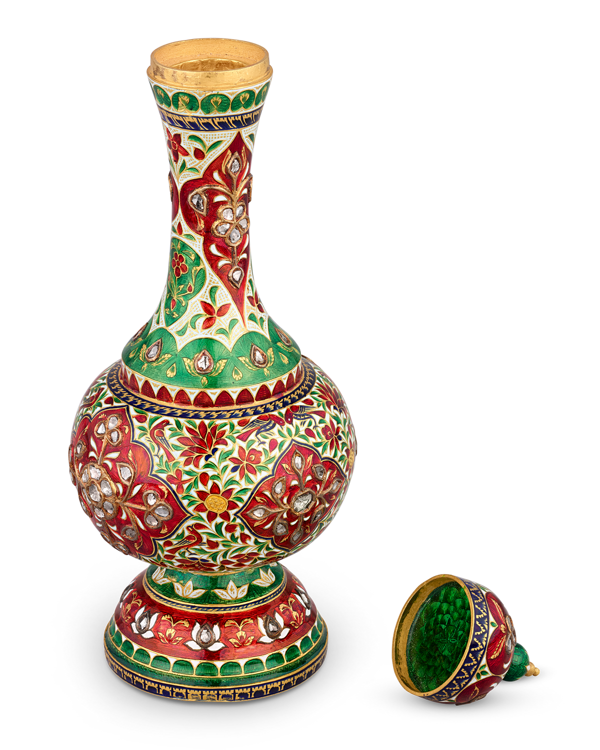 Mughal-Style Enameled Gold Flask