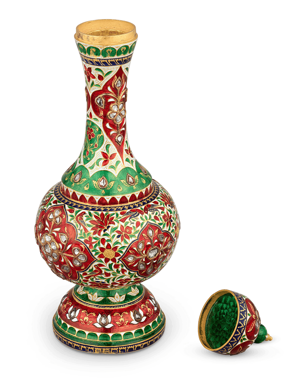 Mughal-Style Enameled Gold Flask