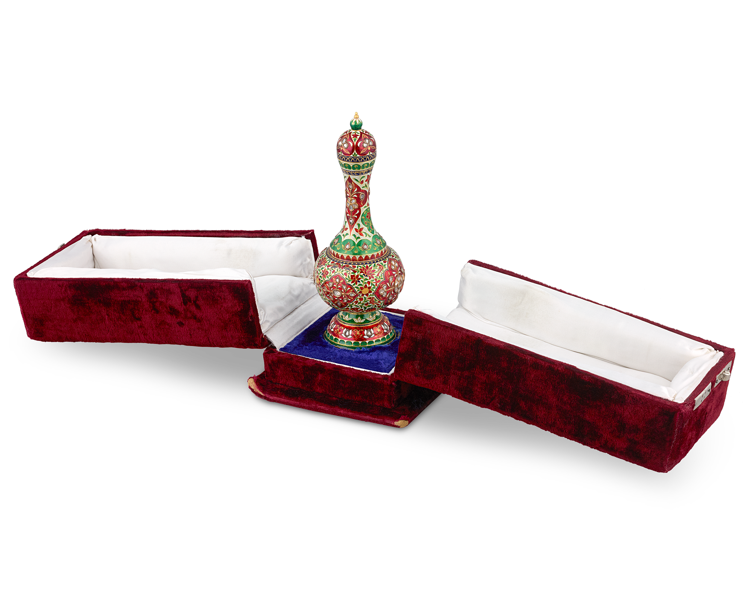 Mughal-Style Enameled Gold Flask
