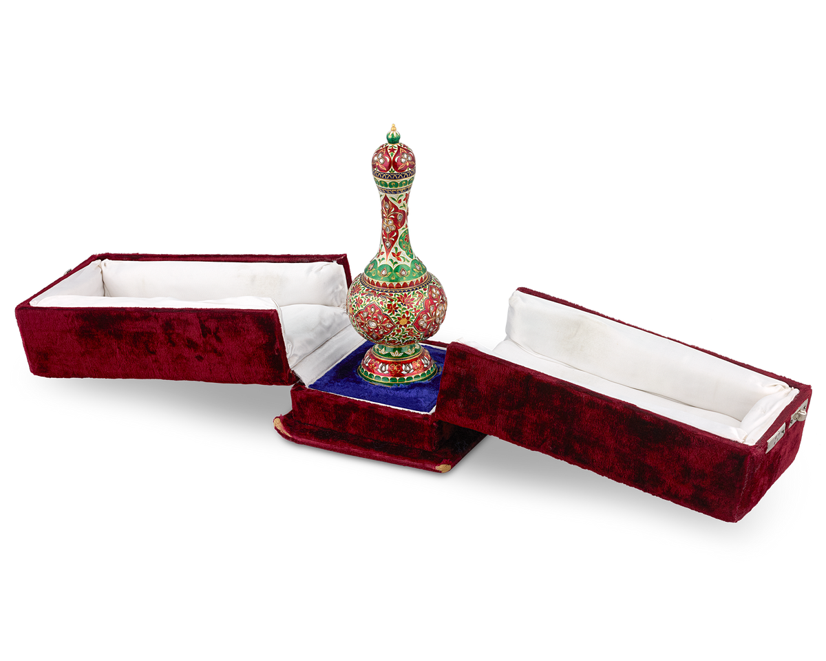 Mughal-Style Enameled Gold Flask