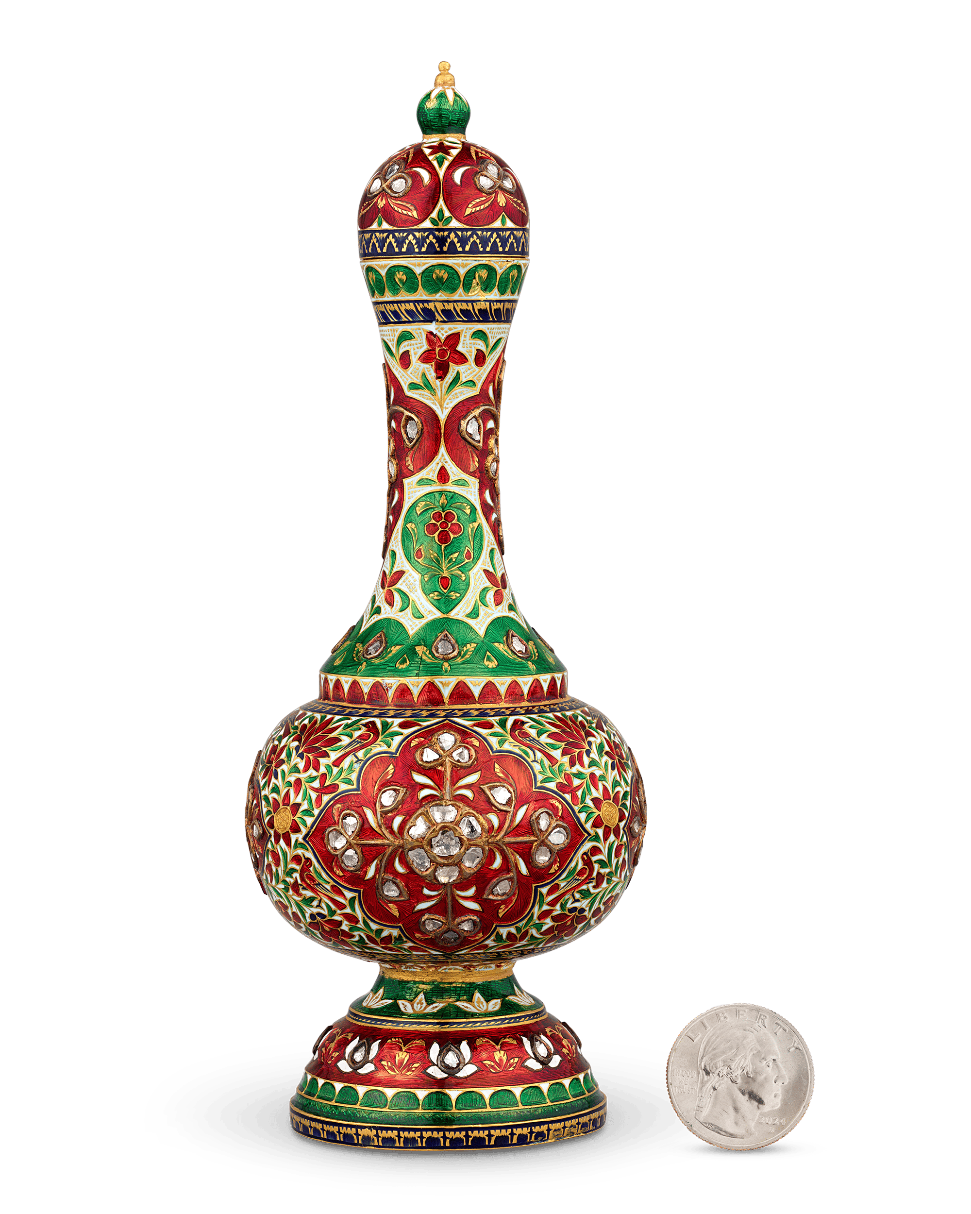 Mughal-Style Enameled Gold Flask