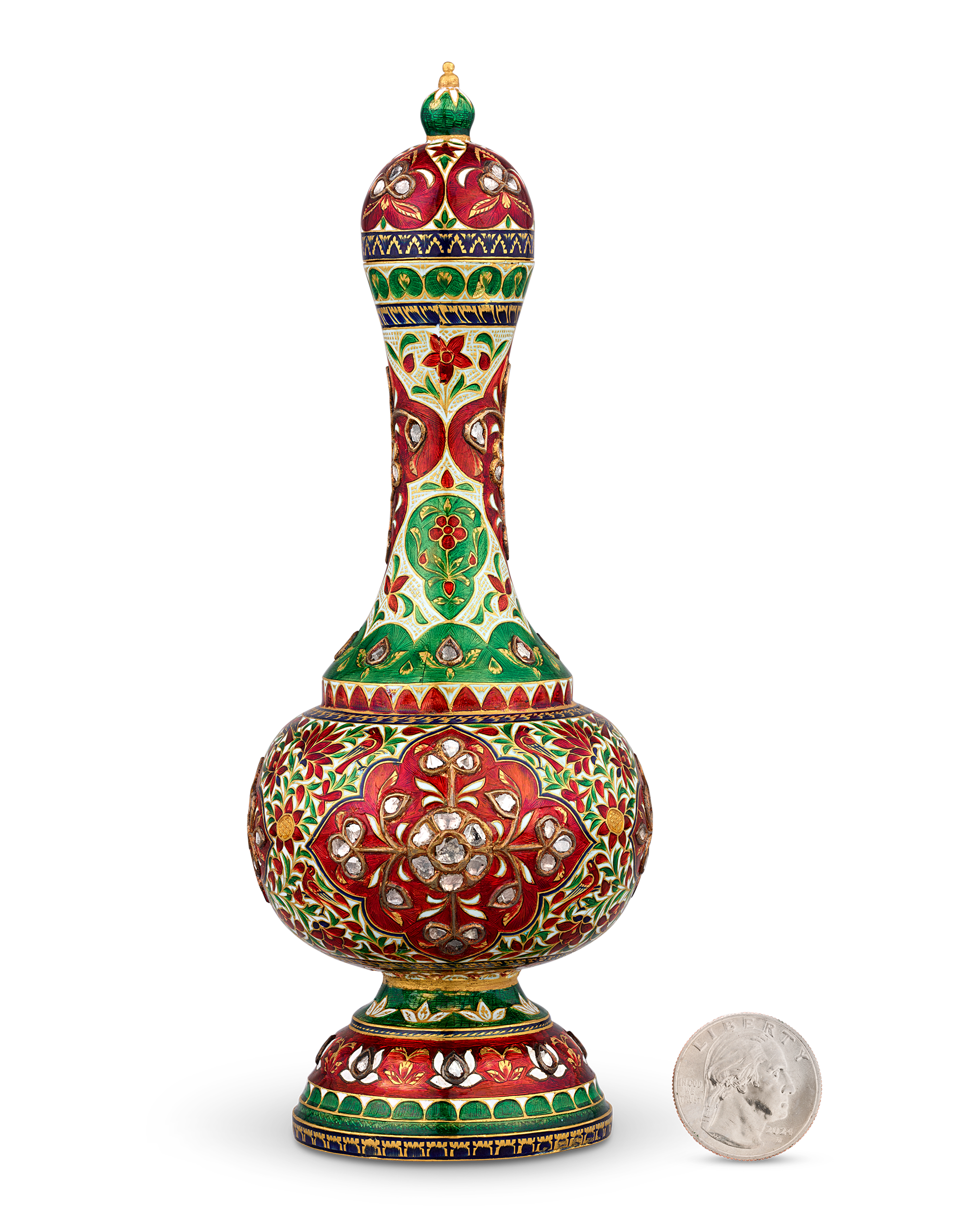 Mughal-Style Enameled Gold Flask