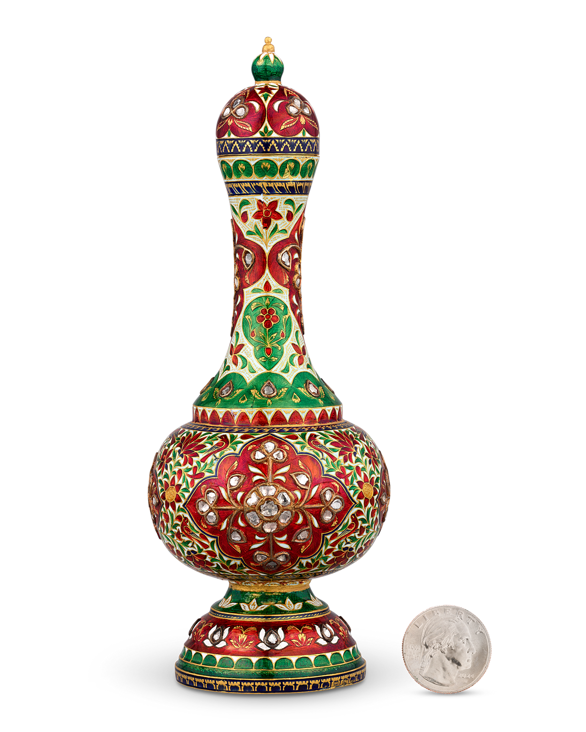 Mughal-Style Enameled Gold Flask