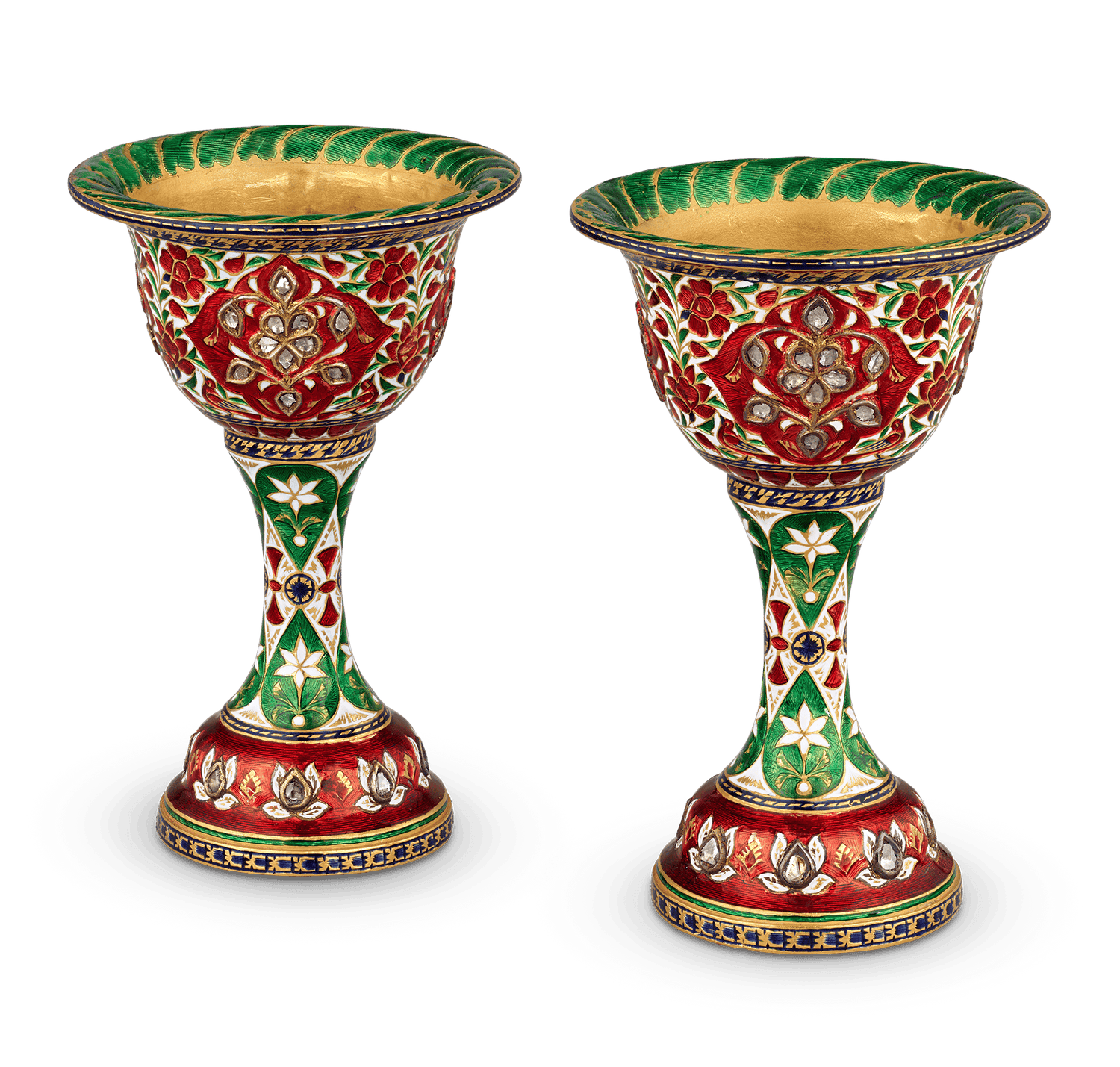 Mughal-Style Enameled Gold Goblets