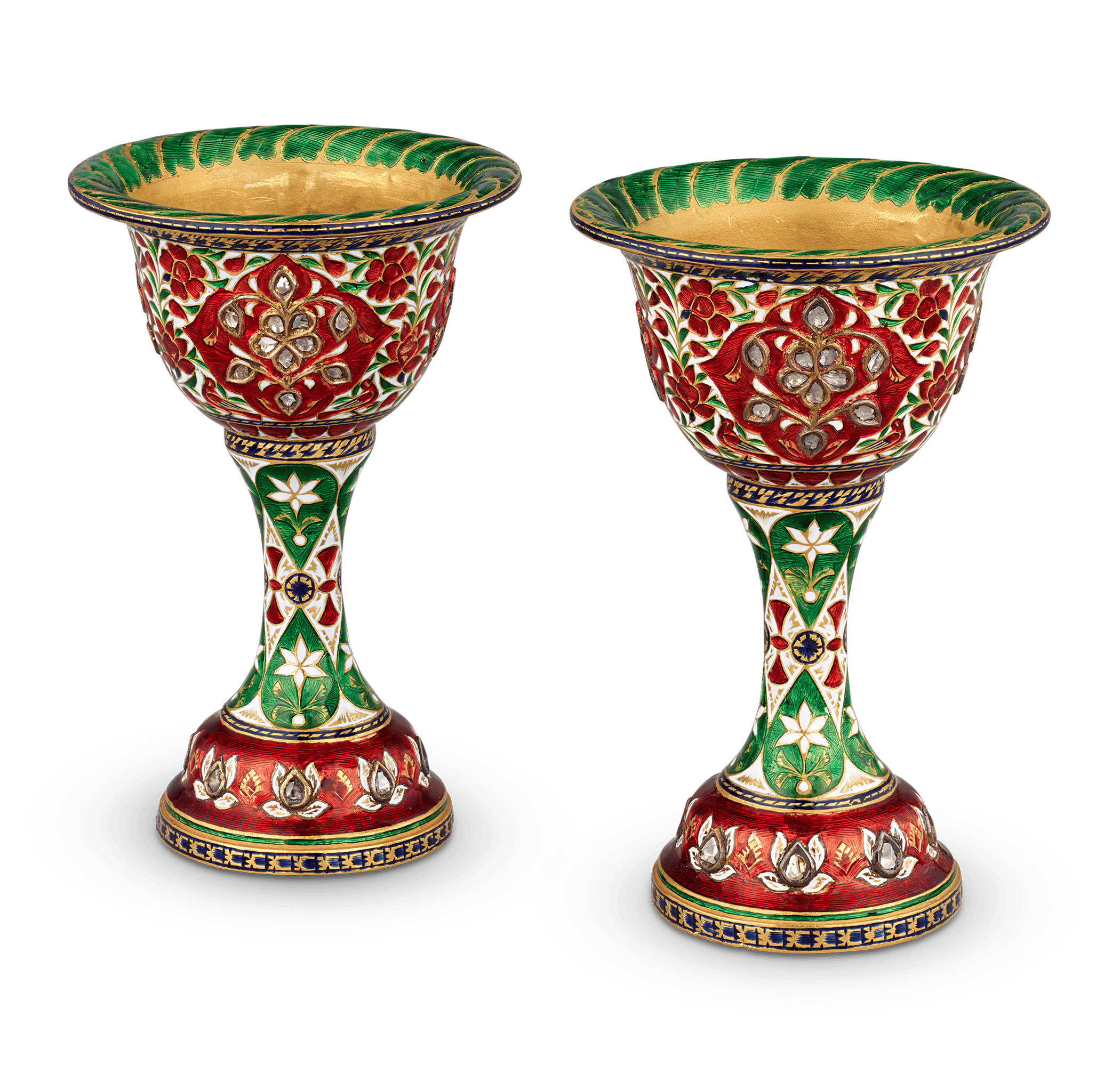 Mughal-Style Enameled Gold Goblets
