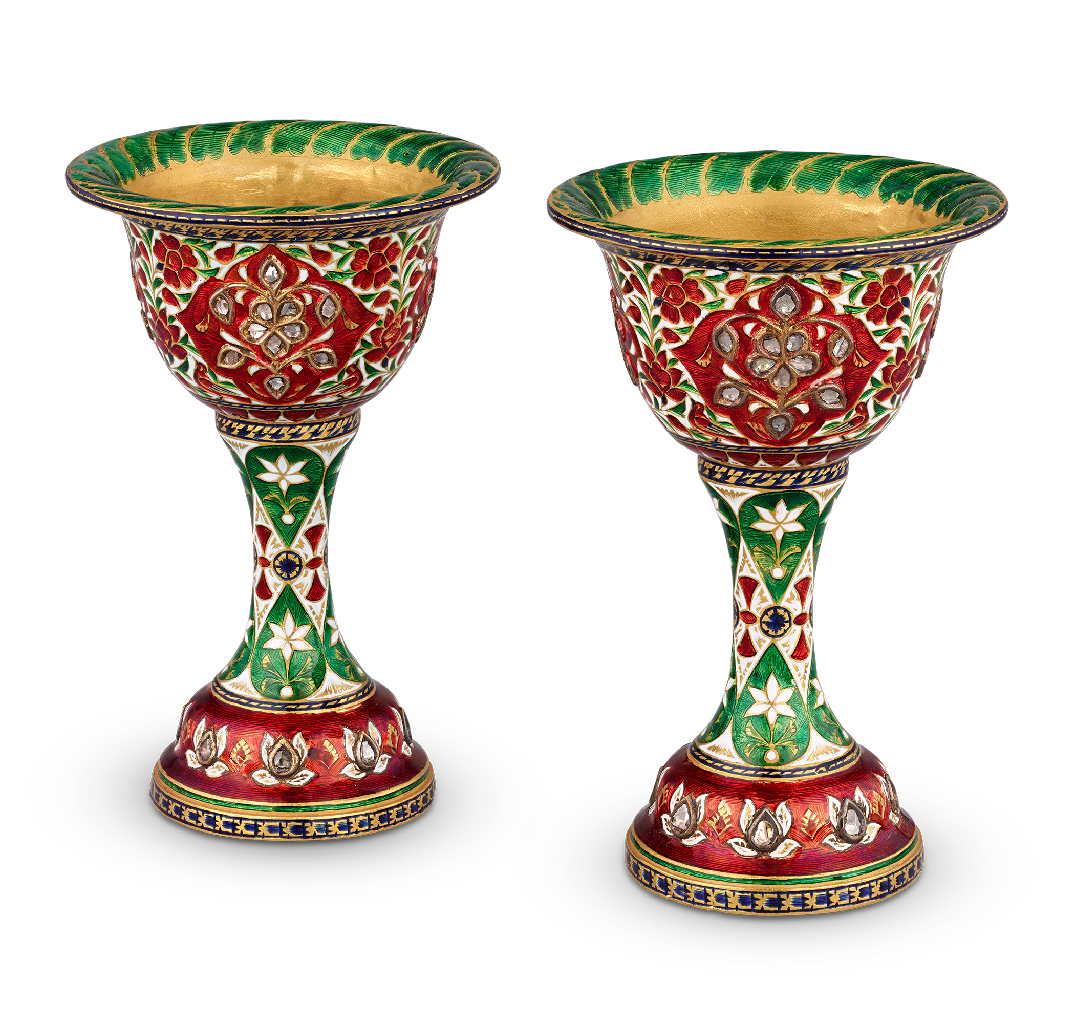Mughal-Style Enameled Gold Goblets