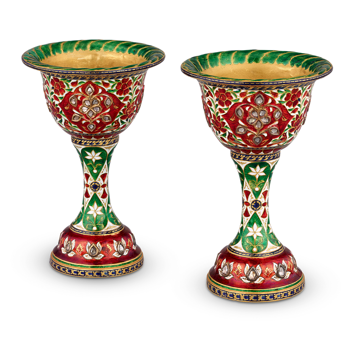 Mughal-Style Enameled Gold Goblets