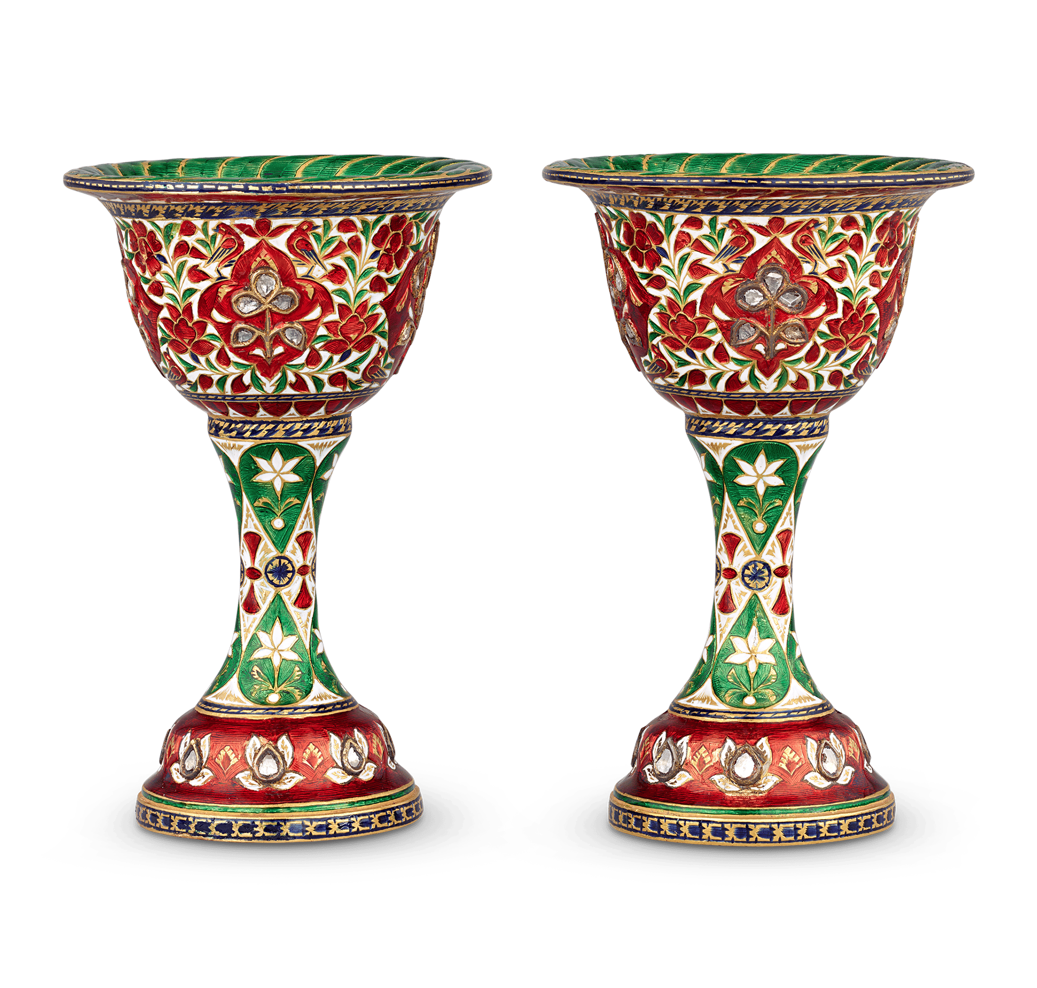 Mughal-Style Enameled Gold Goblets