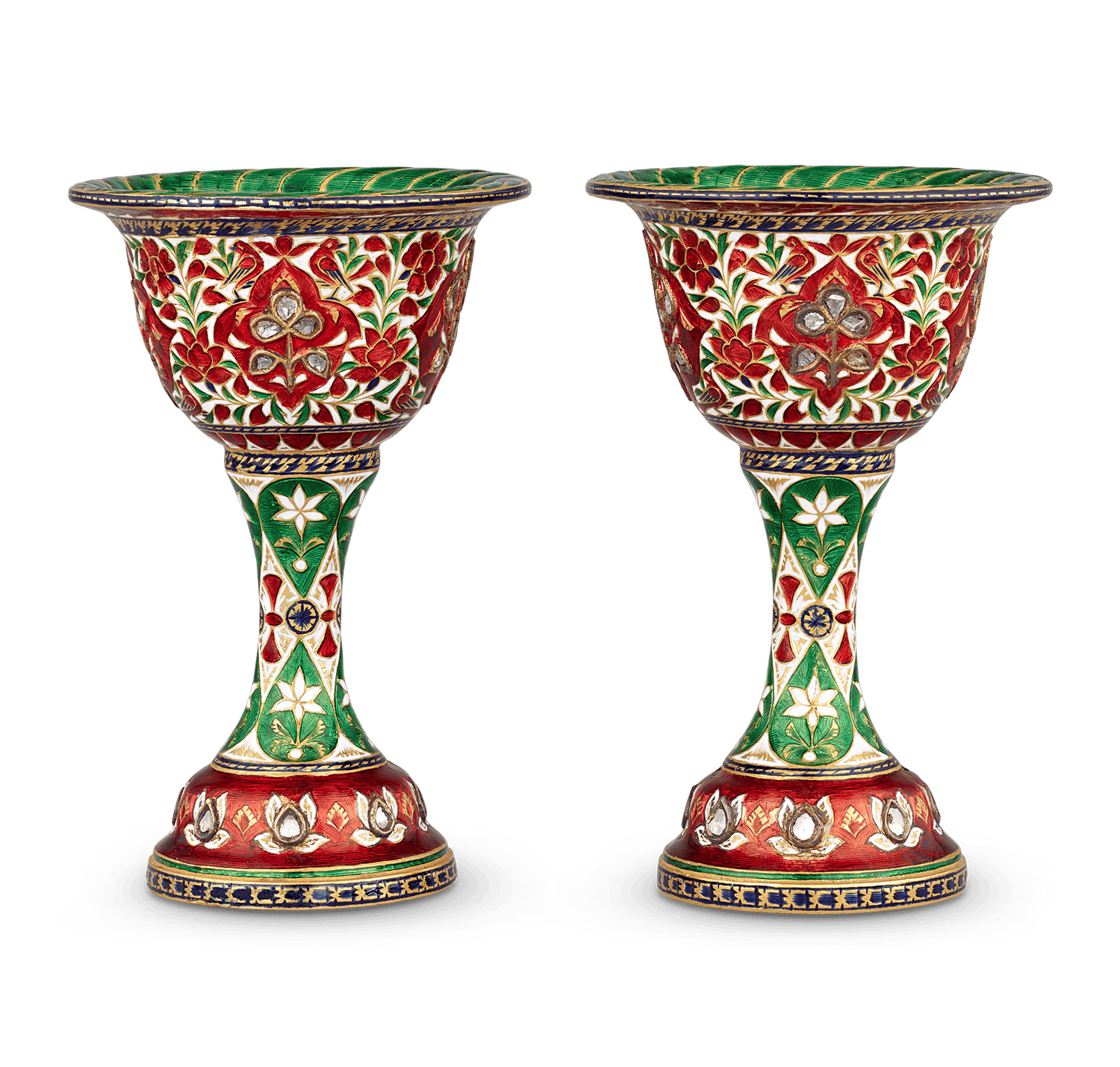 Mughal-Style Enameled Gold Goblets