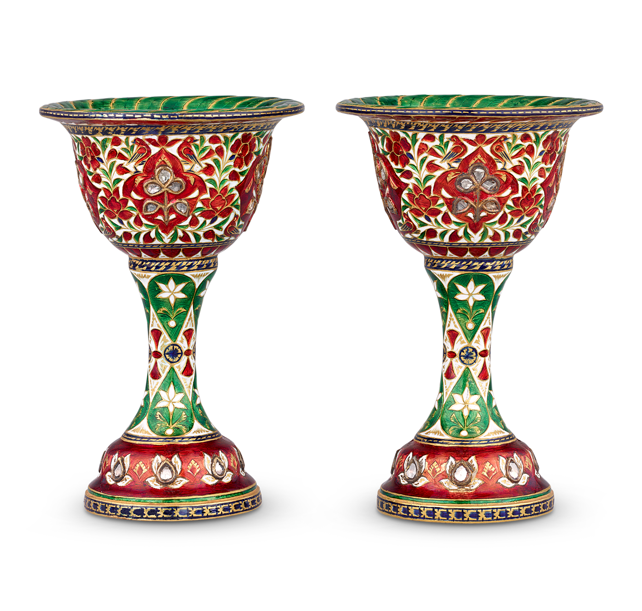 Mughal-Style Enameled Gold Goblets