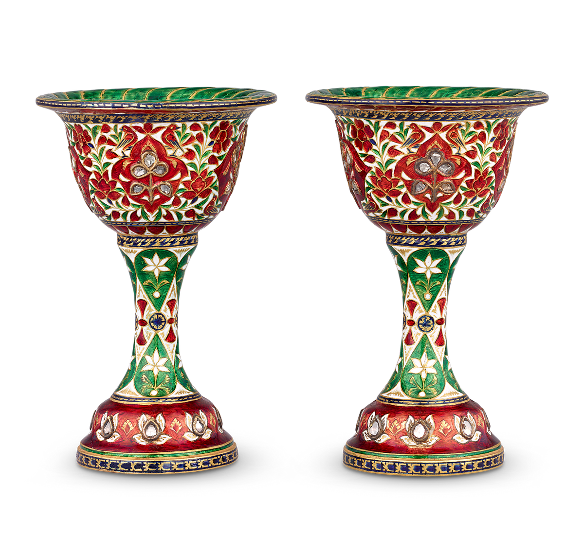 Mughal-Style Enameled Gold Goblets