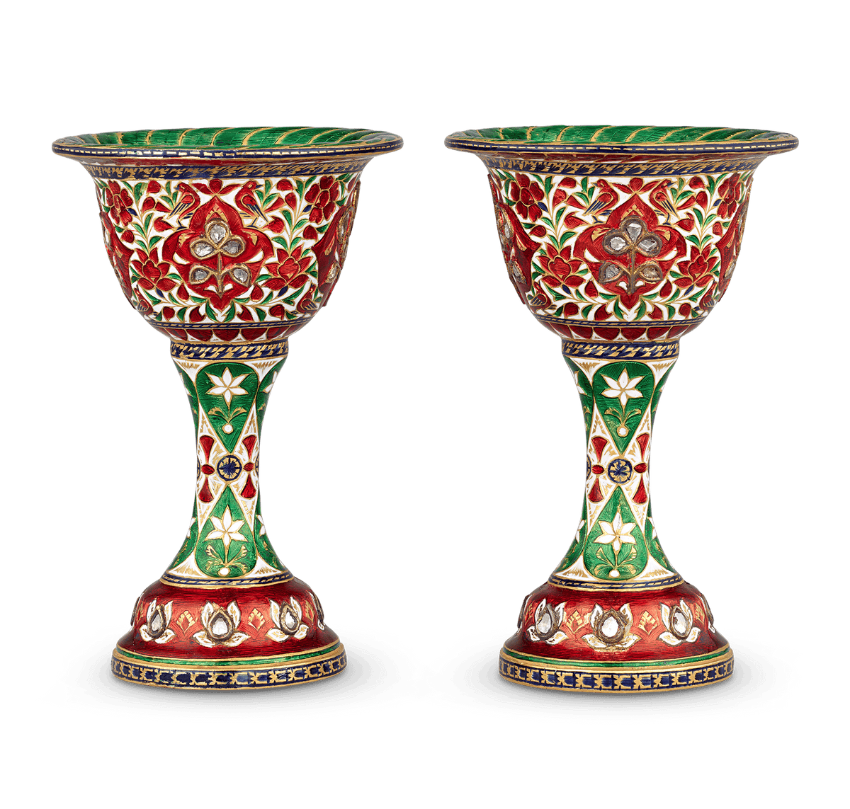 Mughal-Style Enameled Gold Goblets