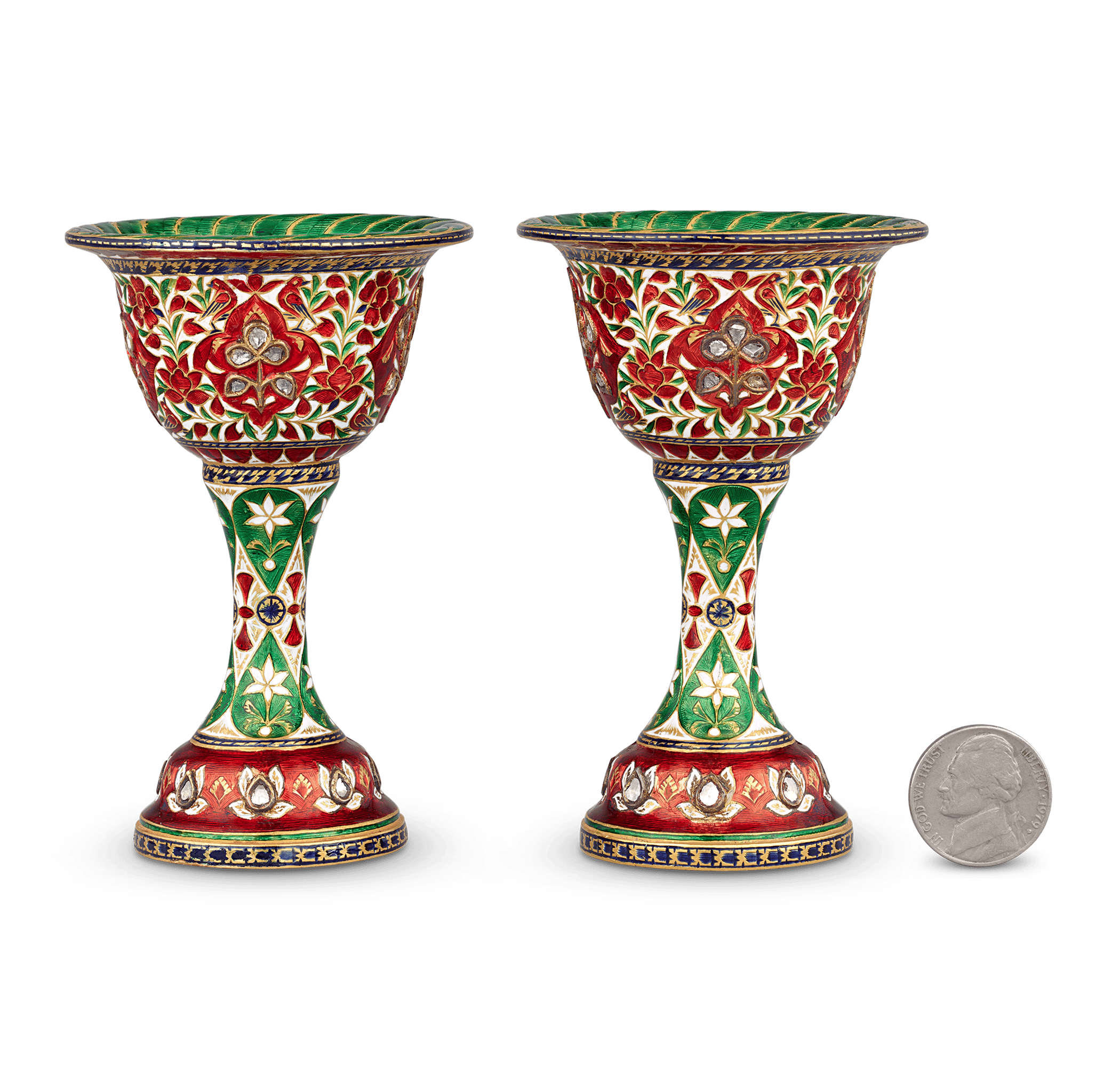 Mughal-Style Enameled Gold Goblets