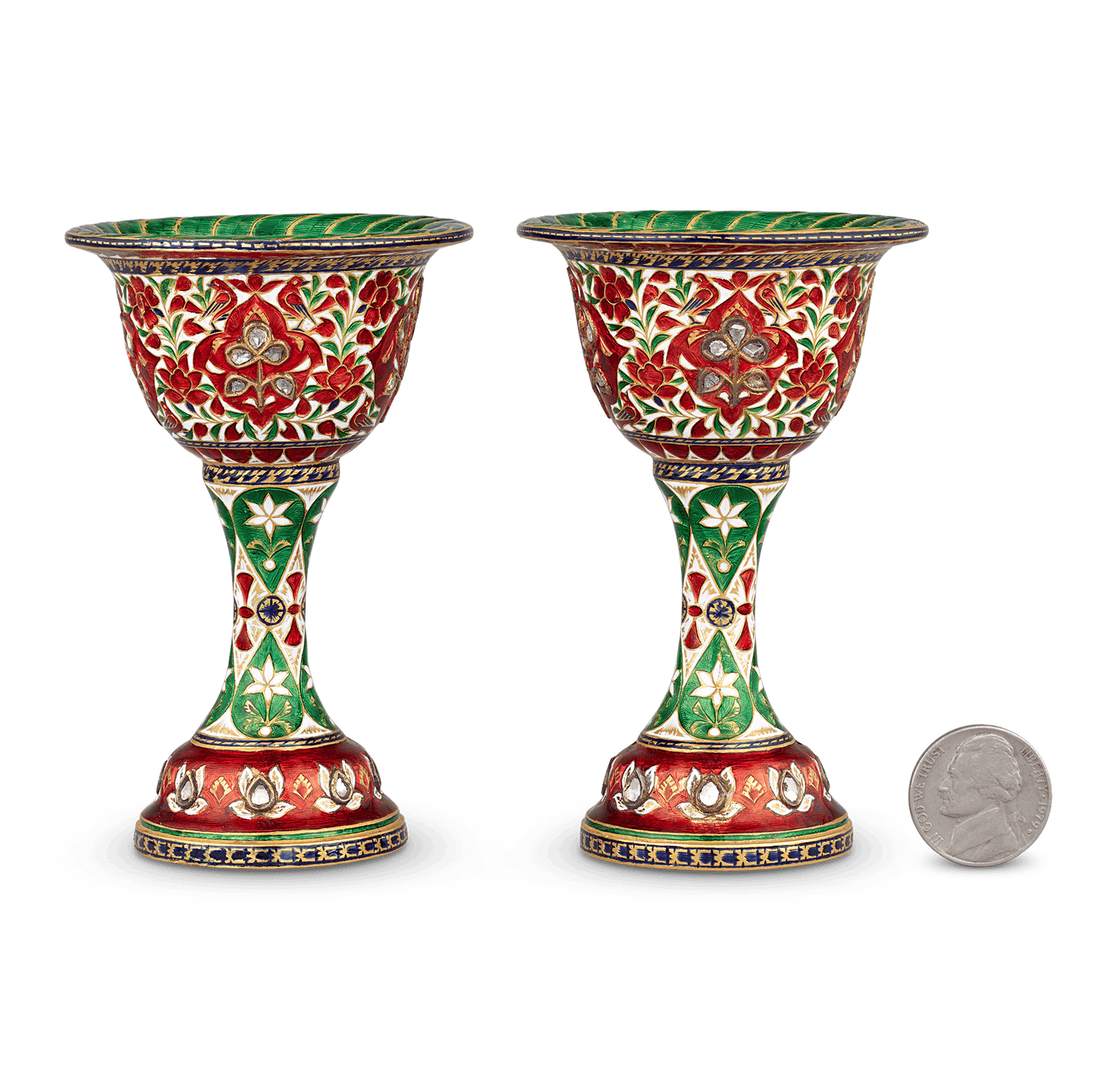 Mughal-Style Enameled Gold Goblets