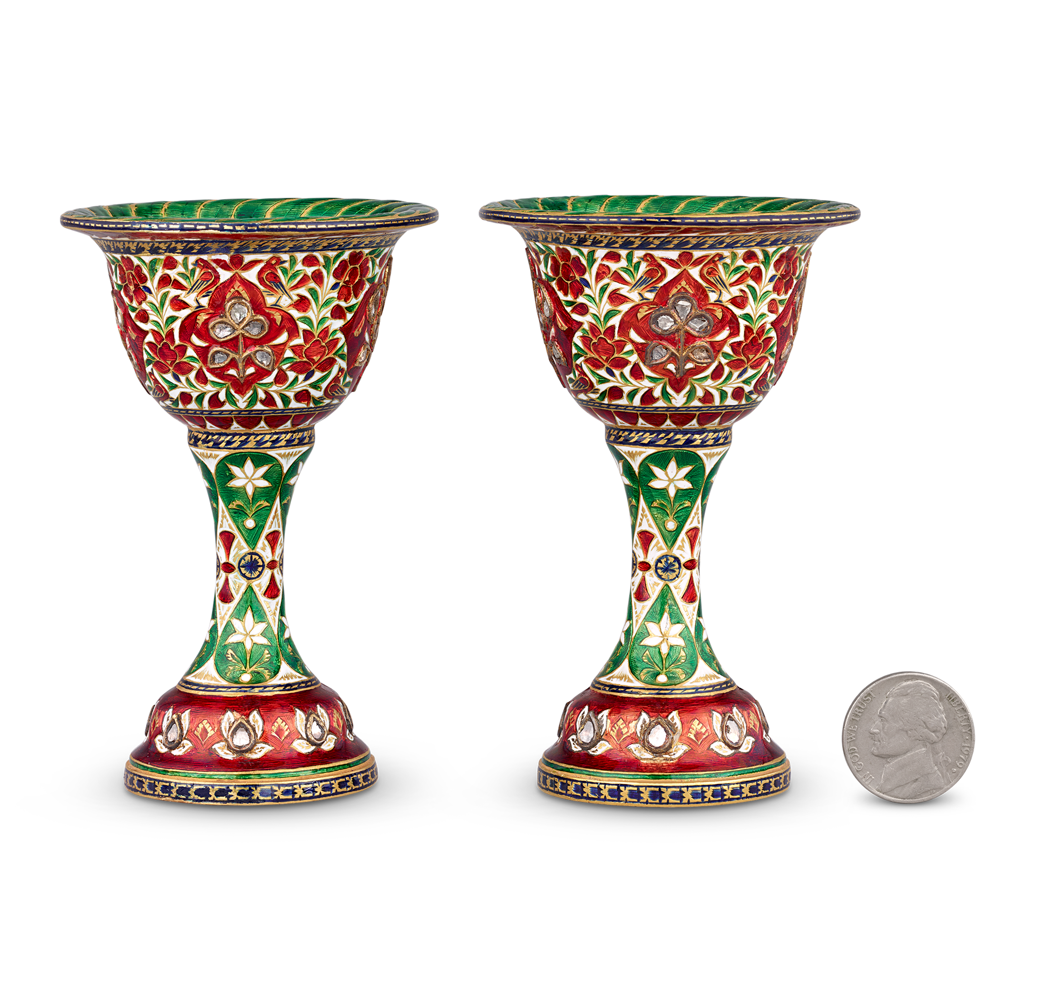 Mughal-Style Enameled Gold Goblets