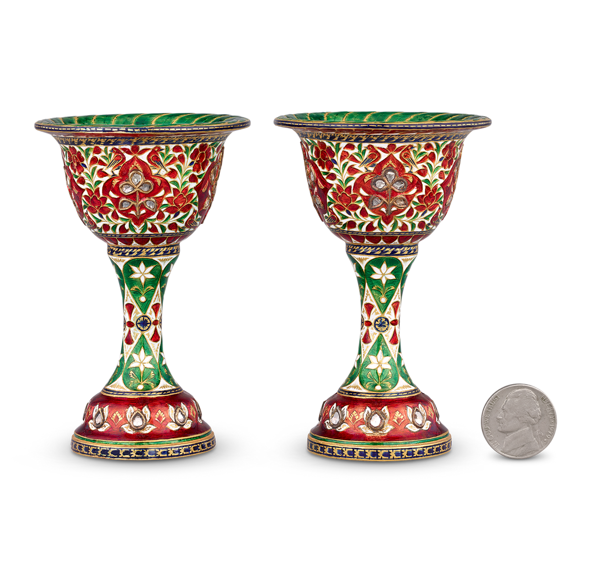 Mughal-Style Enameled Gold Goblets