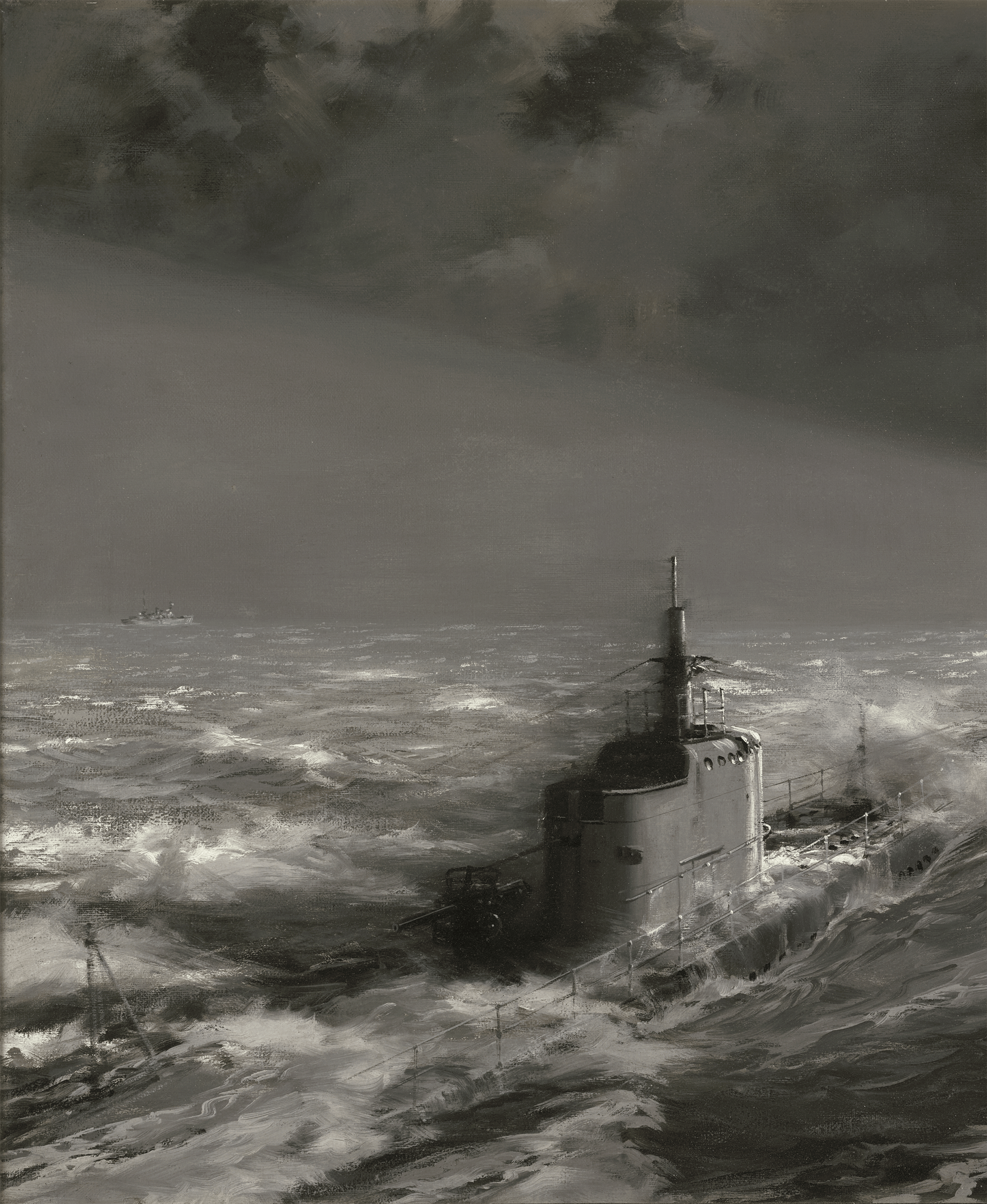 US Submarine Caught in Enemy Searchlights by Montague Dawson