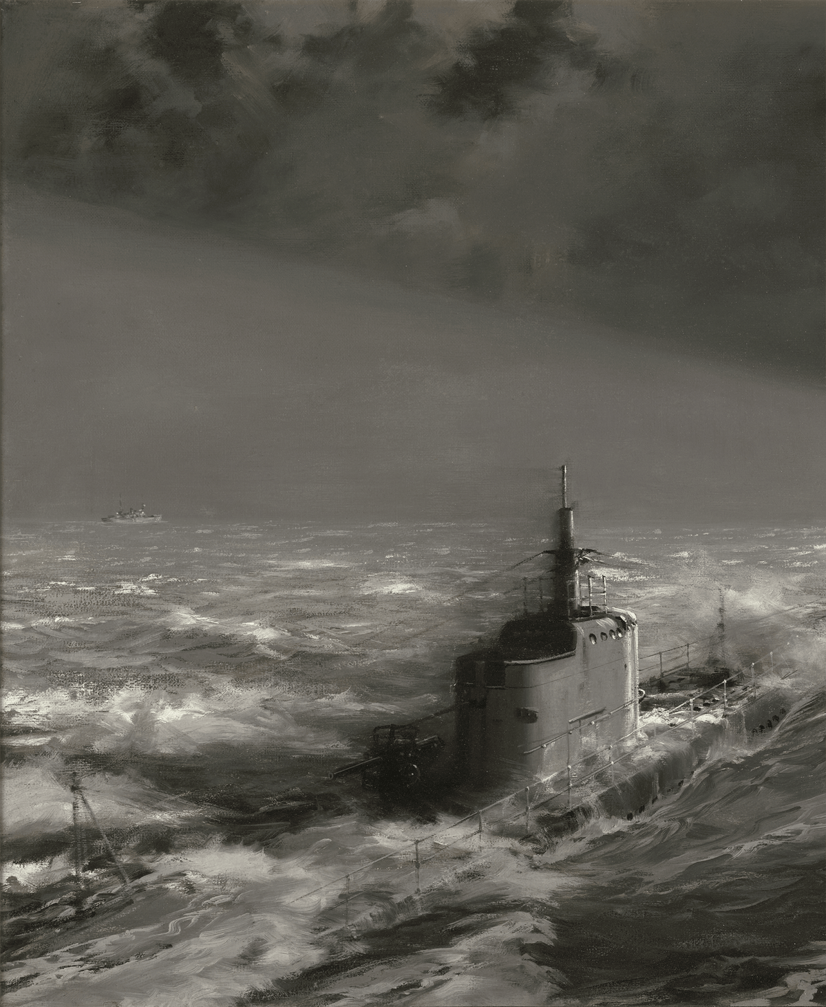 US Submarine Caught in Enemy Searchlights by Montague Dawson