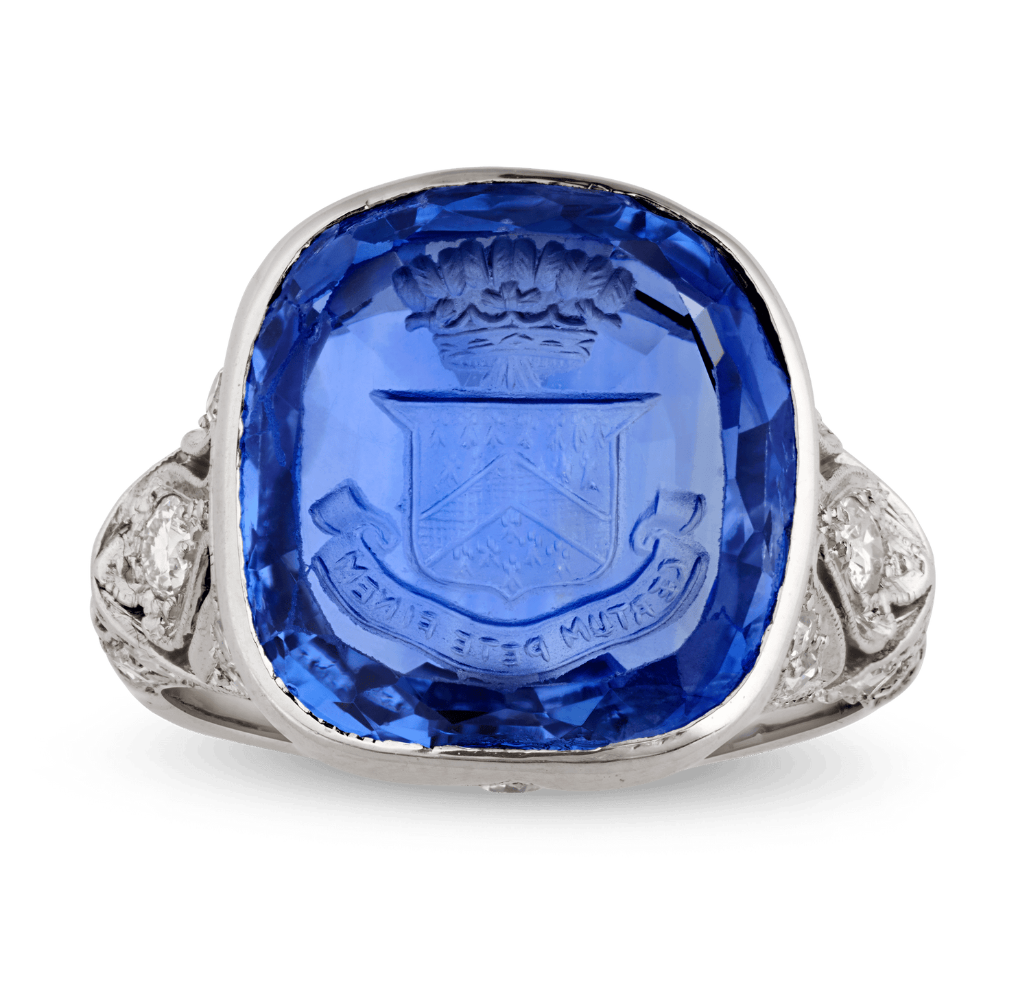 Art Deco Intaglio Untreated Ceylon Sapphire Ring, 11.48 Carats