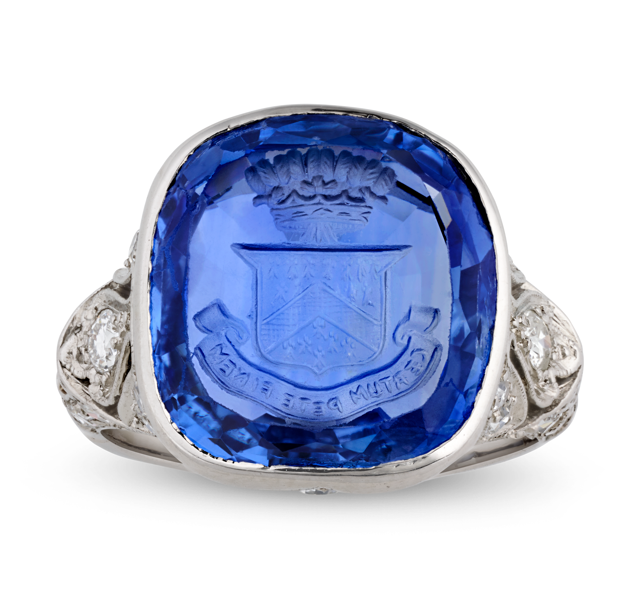 Art Deco Intaglio Untreated Ceylon Sapphire Ring, 11.48 Carats