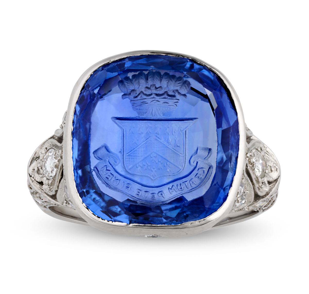 Art Deco Intaglio Untreated Ceylon Sapphire Ring, 11.48 Carats