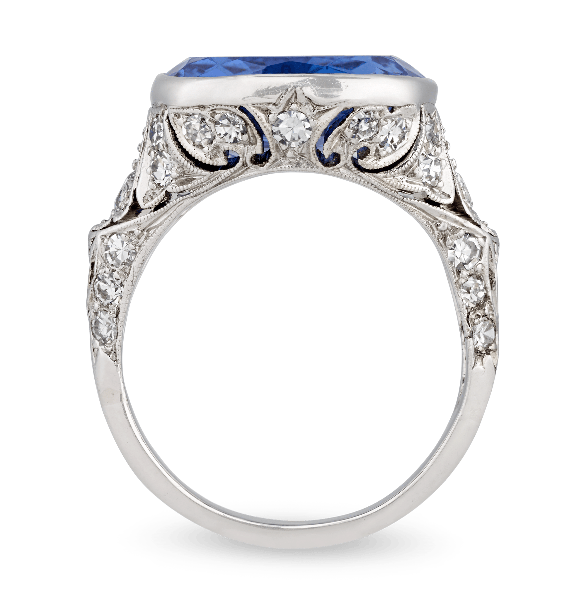 Art Deco Intaglio Untreated Ceylon Sapphire Ring, 11.48 Carats