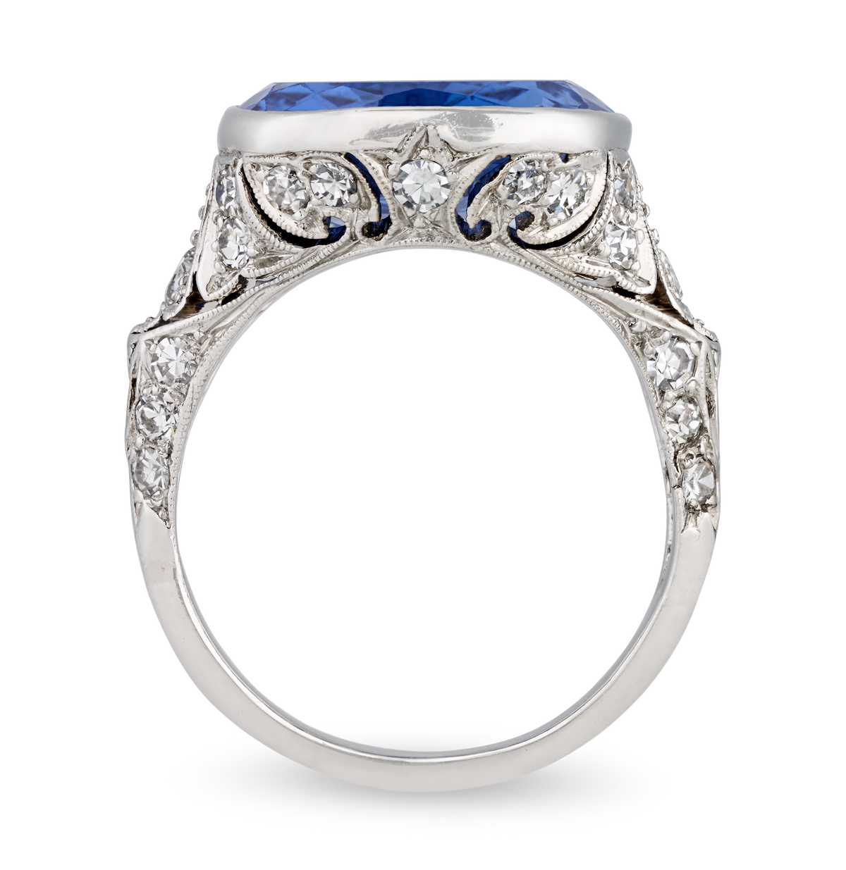 Art Deco Intaglio Untreated Ceylon Sapphire Ring, 11.48 Carats