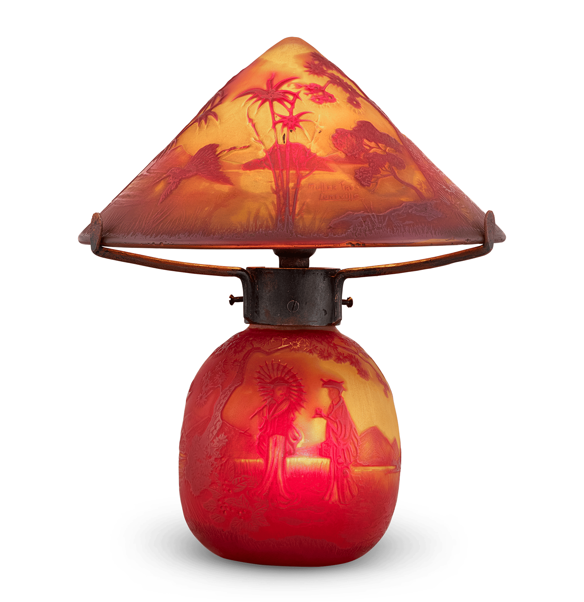 Muller Frères Landscape Cameo Glass Table Lamp