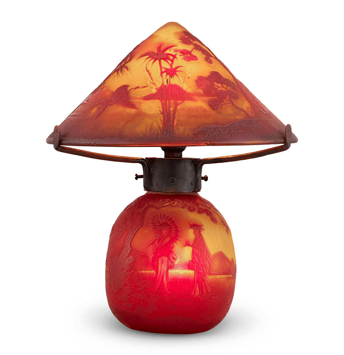 Muller Frères Landscape Cameo Glass Table Lamp