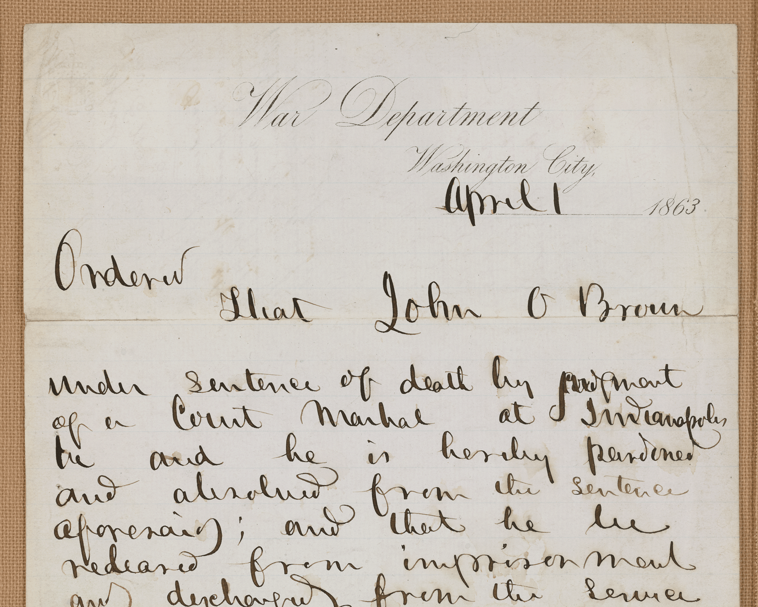 Civil War Letter of Pardon from Abraham Lincoln