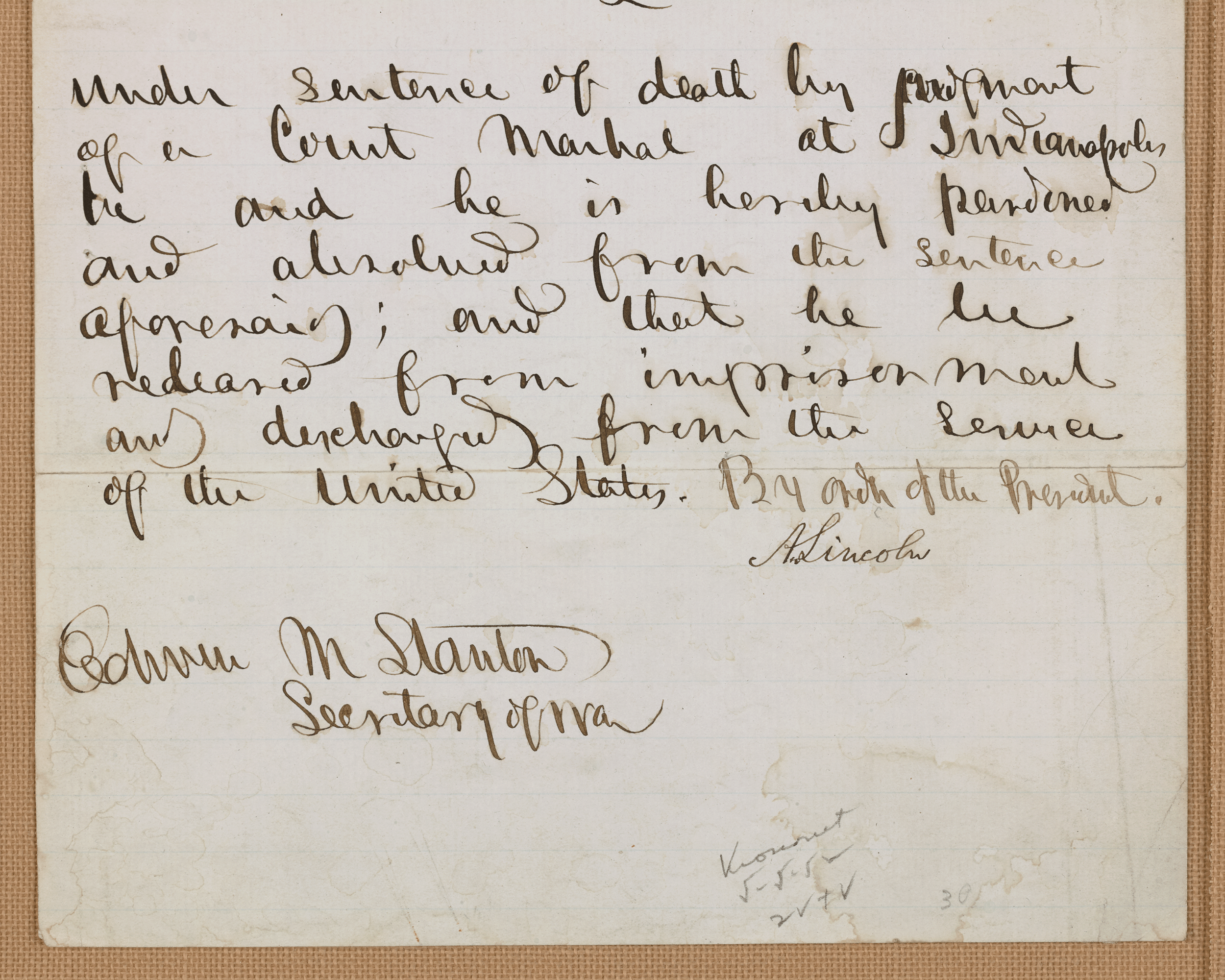 Civil War Letter of Pardon from Abraham Lincoln